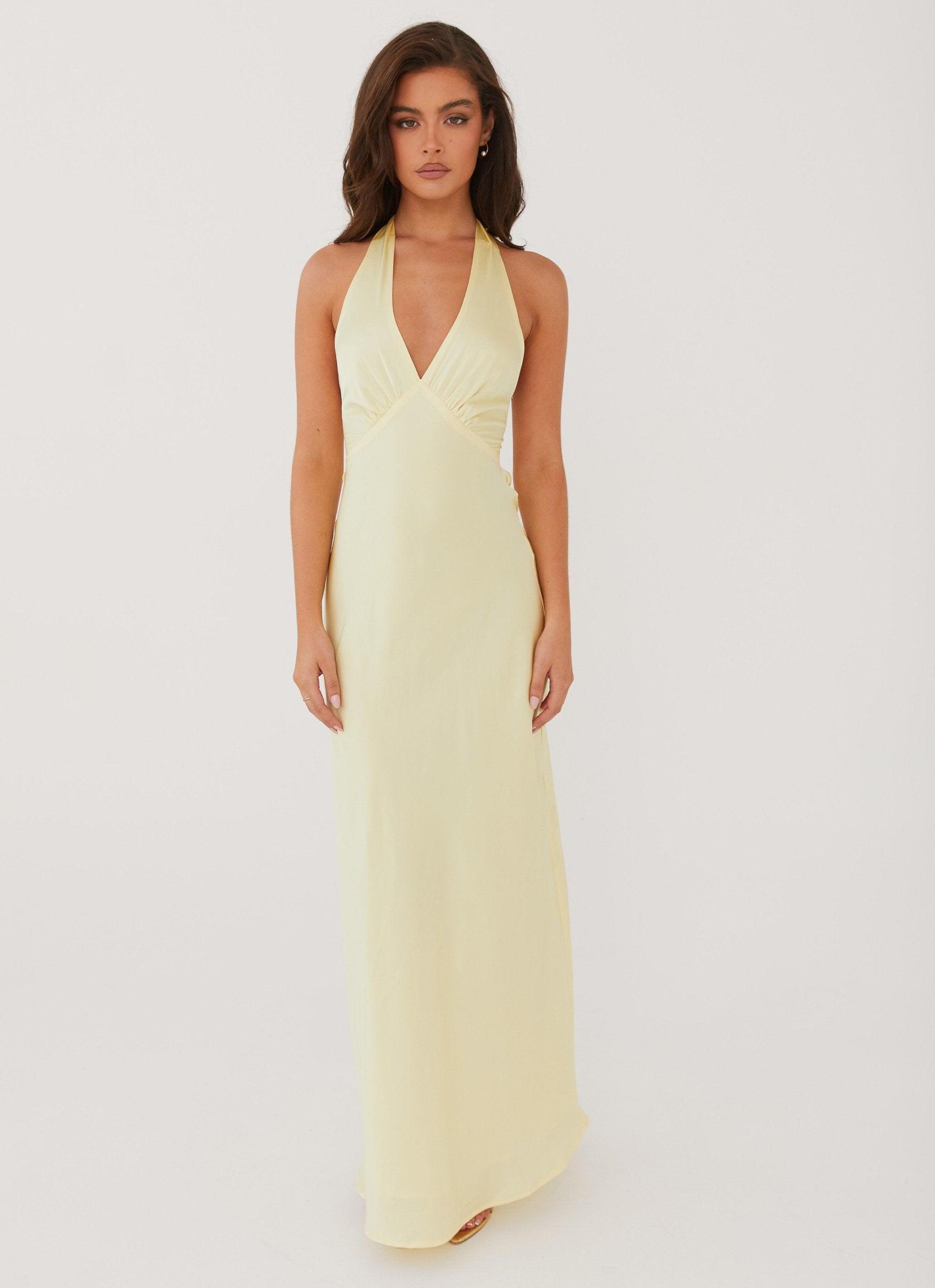 Heavy Hearted Satin Maxi Dress - Lemon Product Image