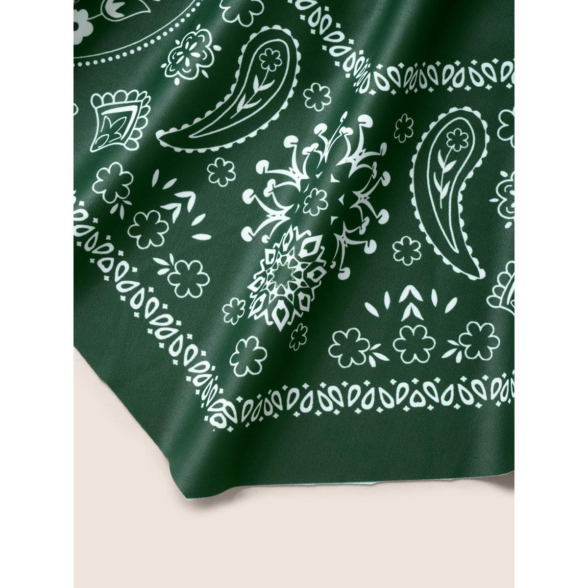 Plus Size Paisley Print Ruched Adjustable Straps Swim Dress Women's Swimwear ArmyGreen Beach Bodycon Heart neckline High stretch Curve Swim Dresses BloomChic 26/4X Product Image