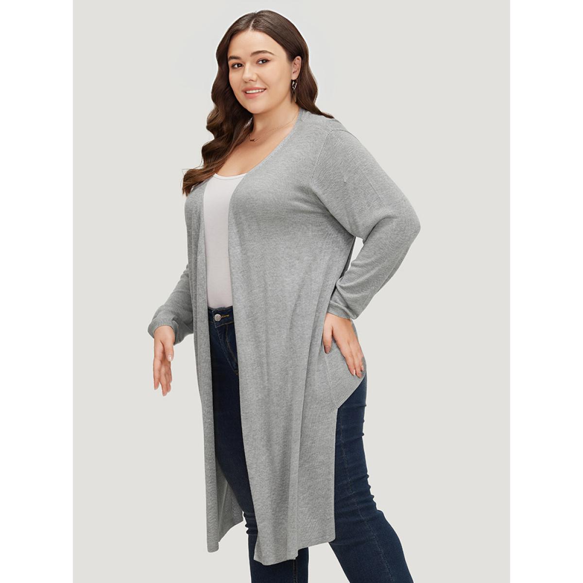 Plus Size Supersoft Essentials Plain Bowknot Front Supersoft Cardigan Gray Women Casual Loose Long Sleeve Everyday Cardigans BloomChic 12/L Product Image