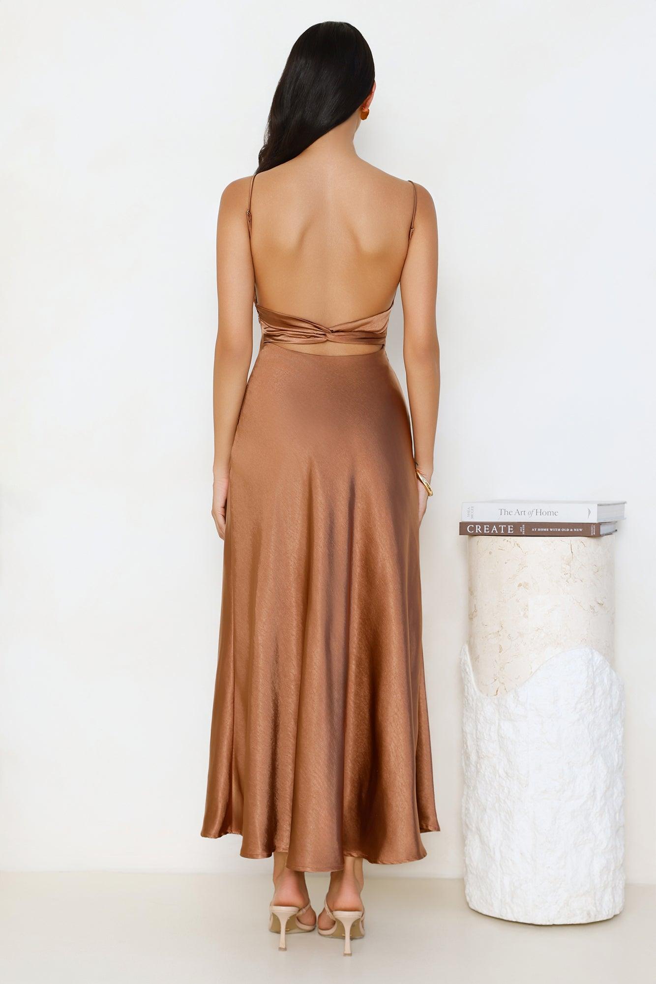 Empire Chic Satin Maxi Dress Chocolate Product Image