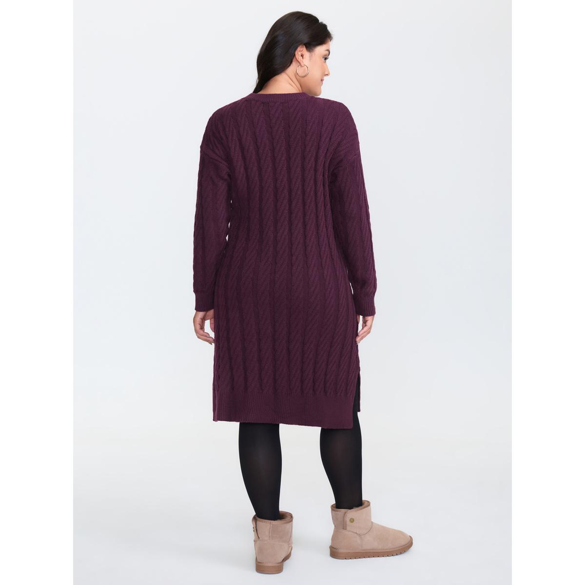 Plus Size Crew Neck Cable Texture Sweater Dress Deeppurplered Women Timeless Bodycon Long Sleeve Casual Sweater Dresses BloomChic 26/4X Product Image