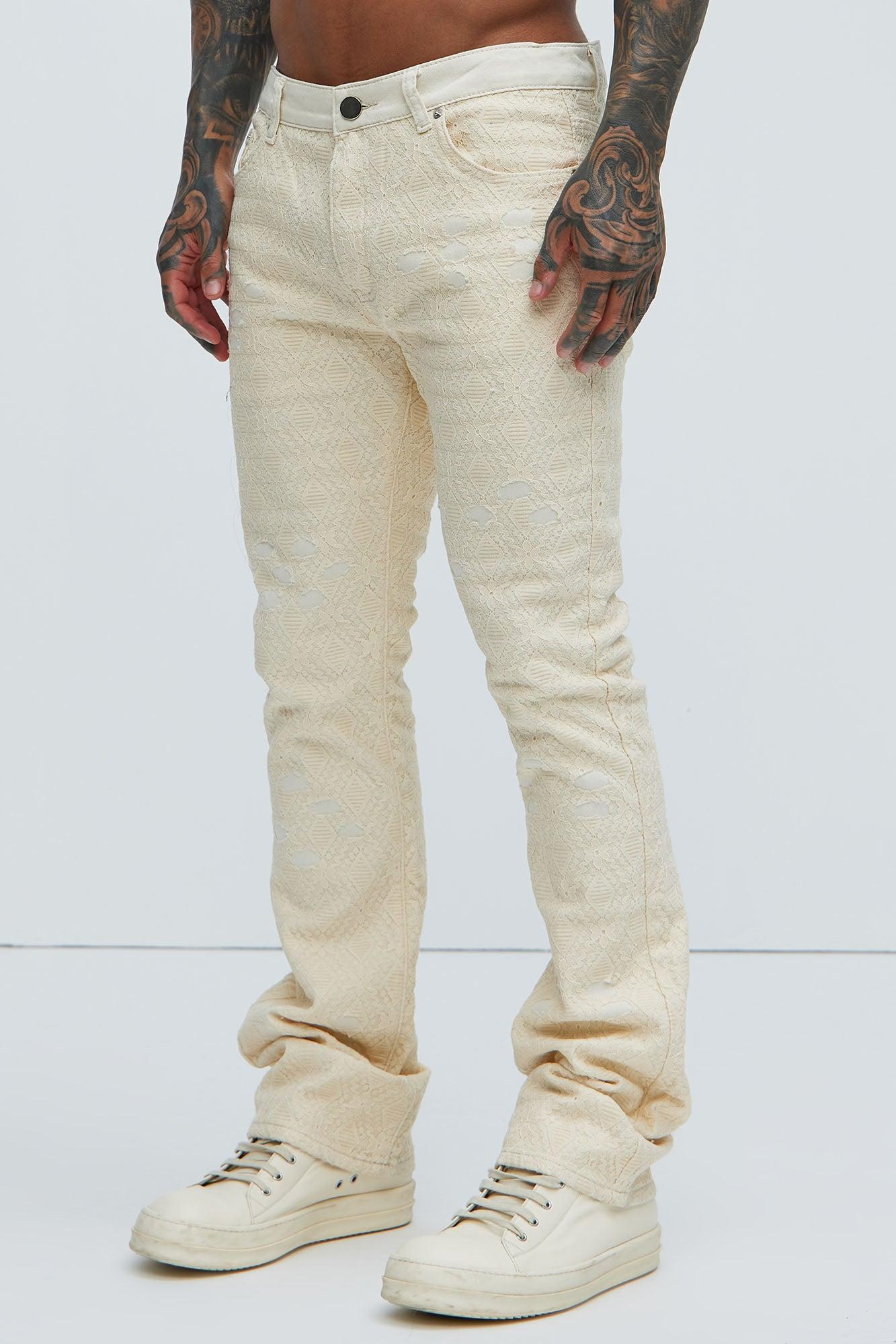 No Trace Just Lace Stacked Skinny Flare Pants - Off White Product Image