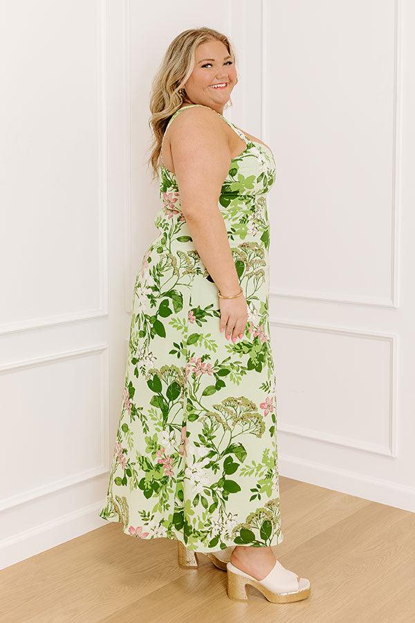 Small Town Charm Floral Maxi Dress in Green Curves Product Image