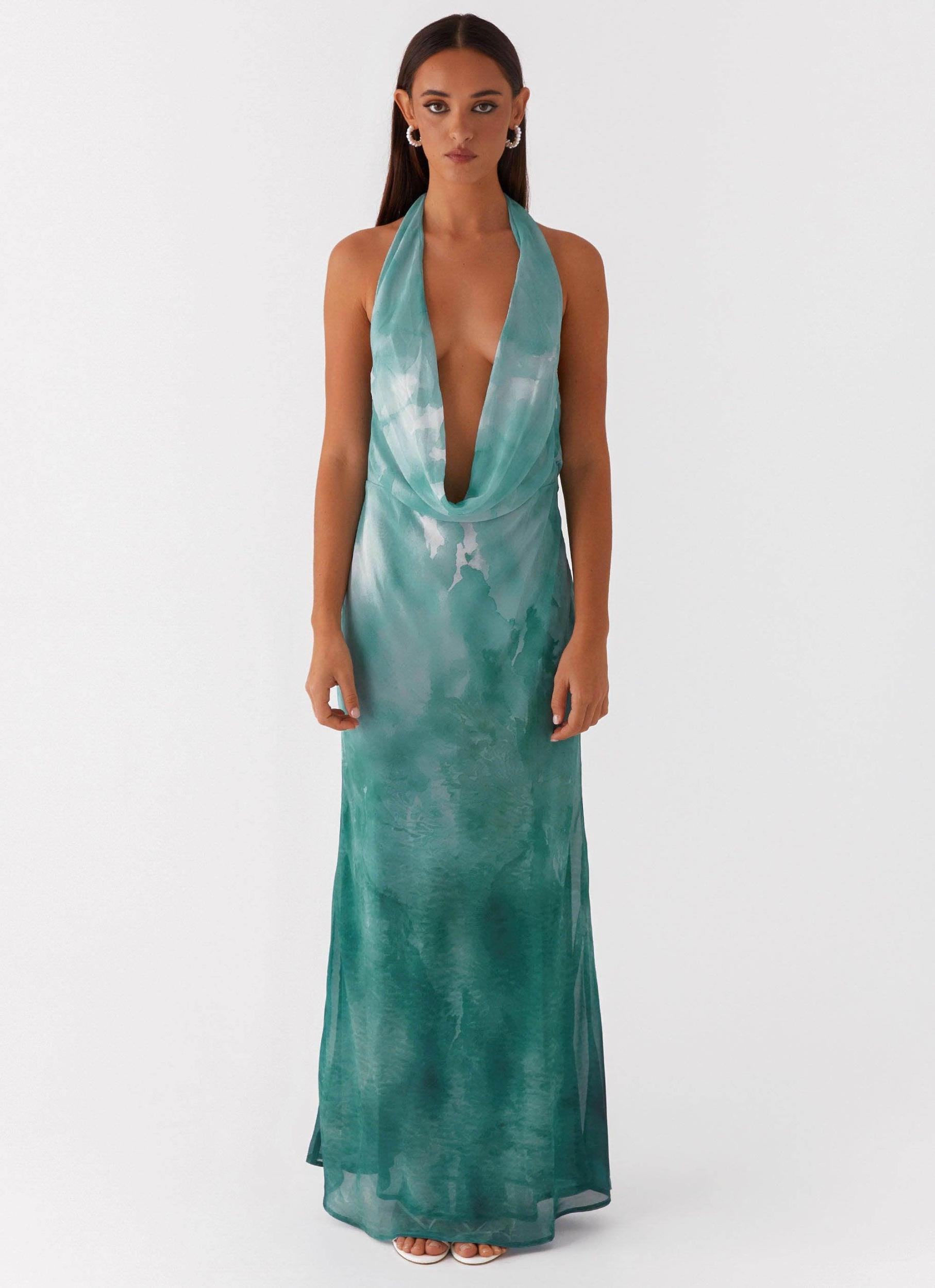 Nerissa Cowl Neck Maxi Dress - Green Tie Dye Product Image