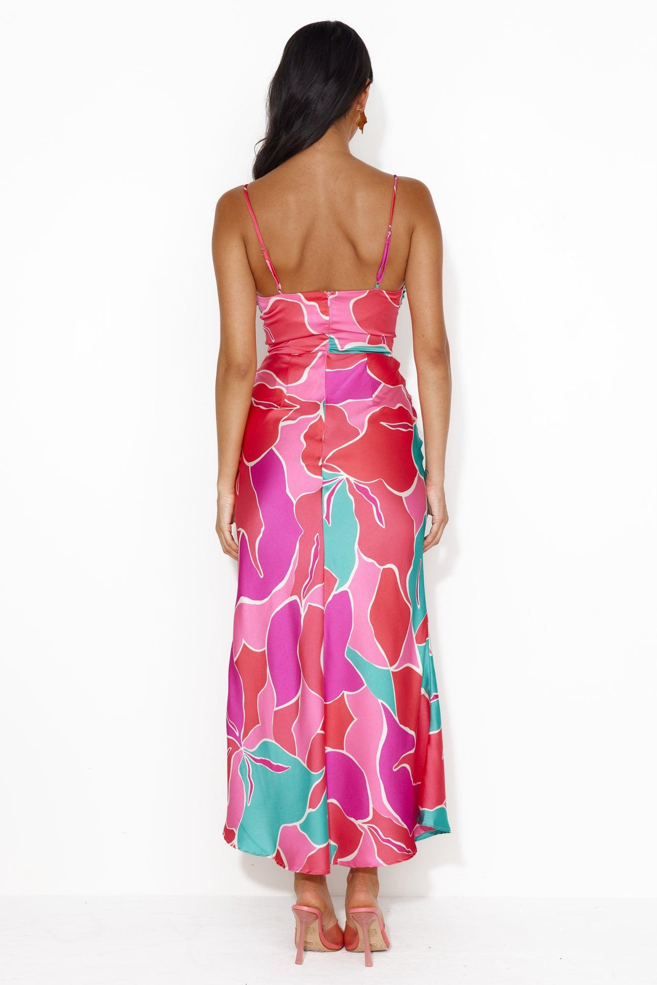 Patch Up Satin Maxi Dress Pink Product Image