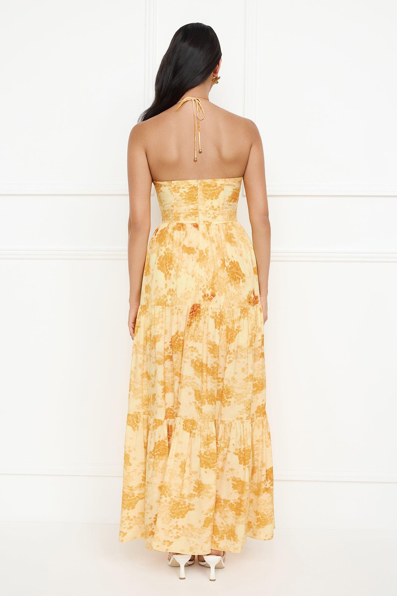Silken Sunshine Halter Maxi Dress Yellow Product Image