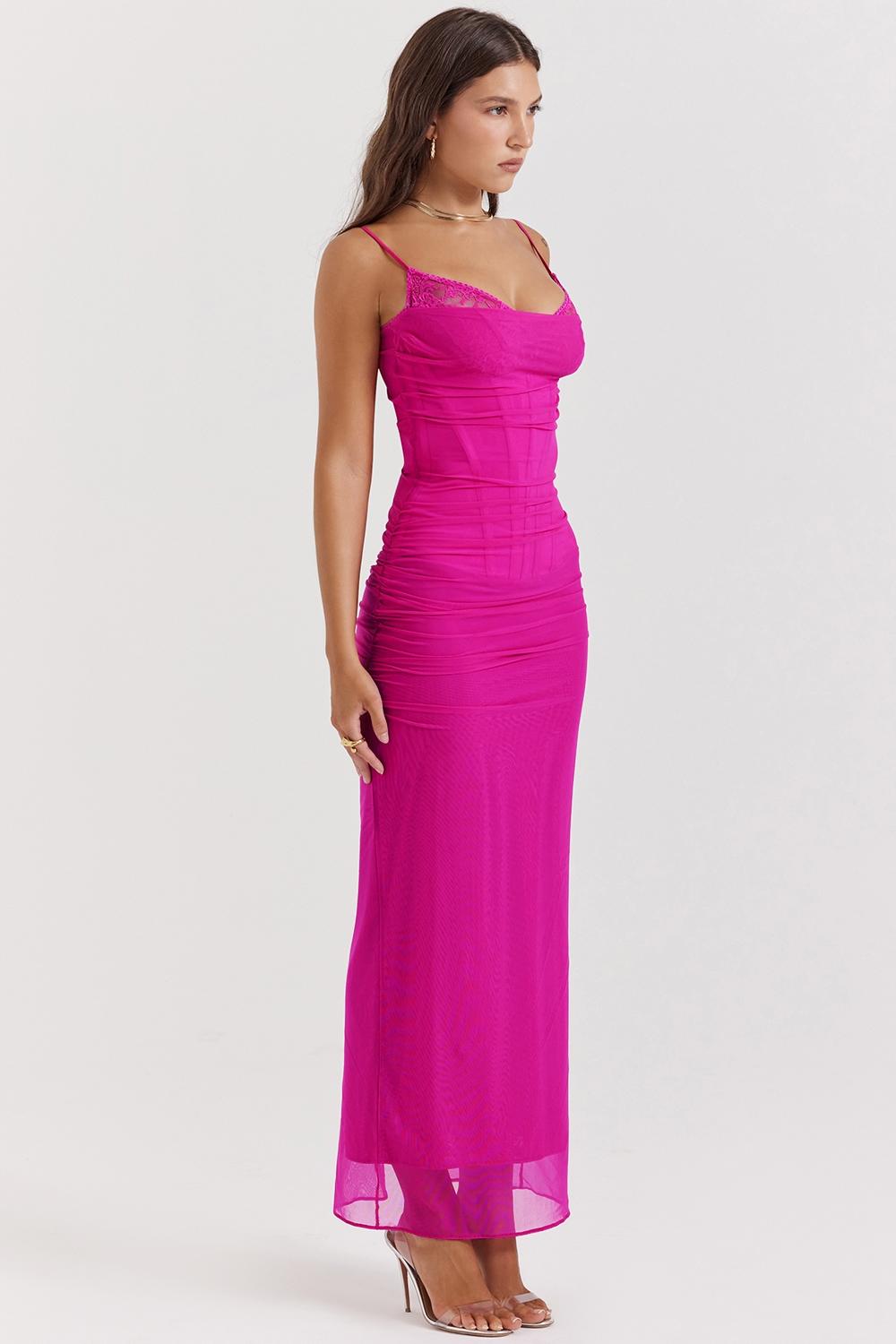 Nalini  fuchsia stretch mesh maxi dress Product Image