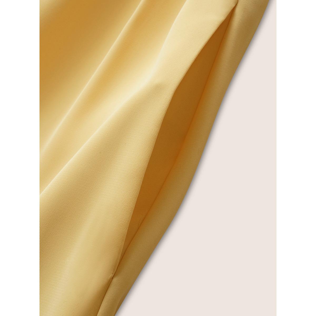 Plus Size Plain Shirred Ruffle Trim Sleeveless Dress Lightyellow Women Elegant U-neck Sleeveless Curvy BloomChic 12/L Product Image