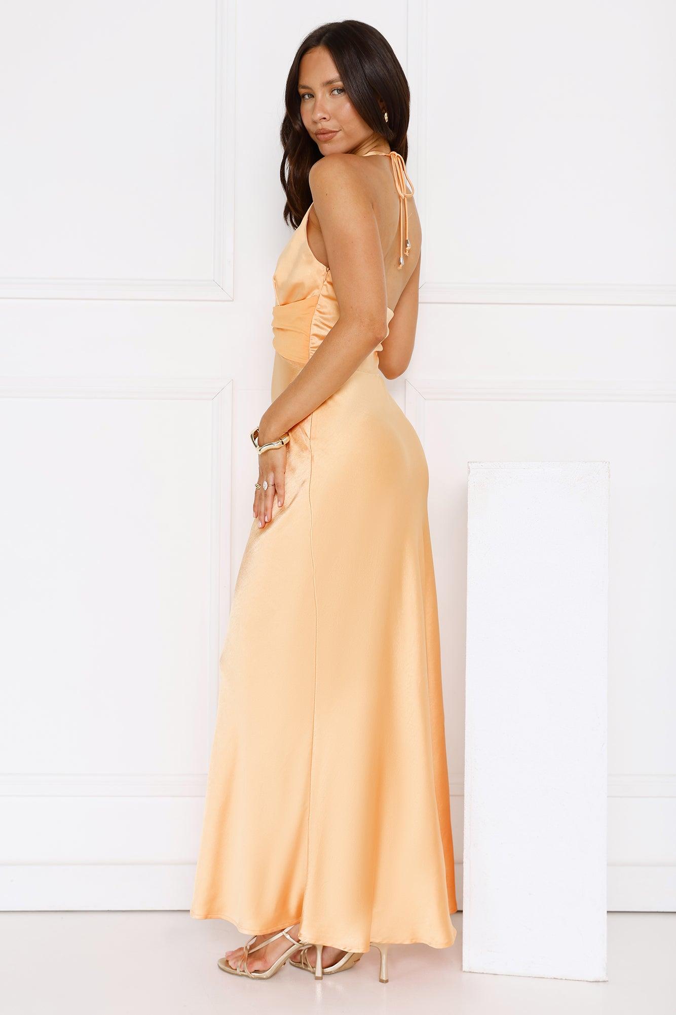 Spiced Sunset Satin Halter Maxi Dress Orange Product Image
