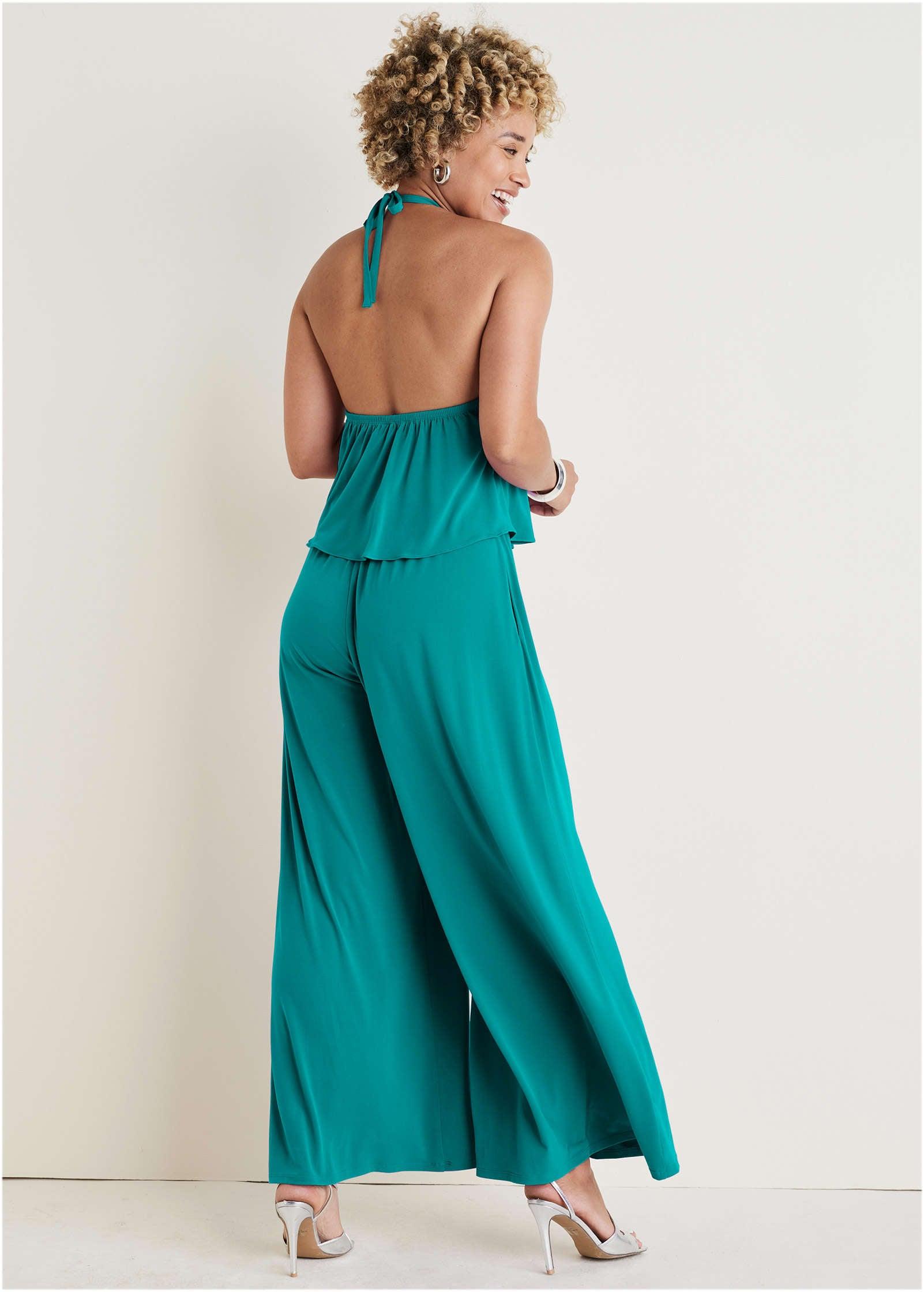 Cross Neck Jumpsuit - Tropical Green Product Image