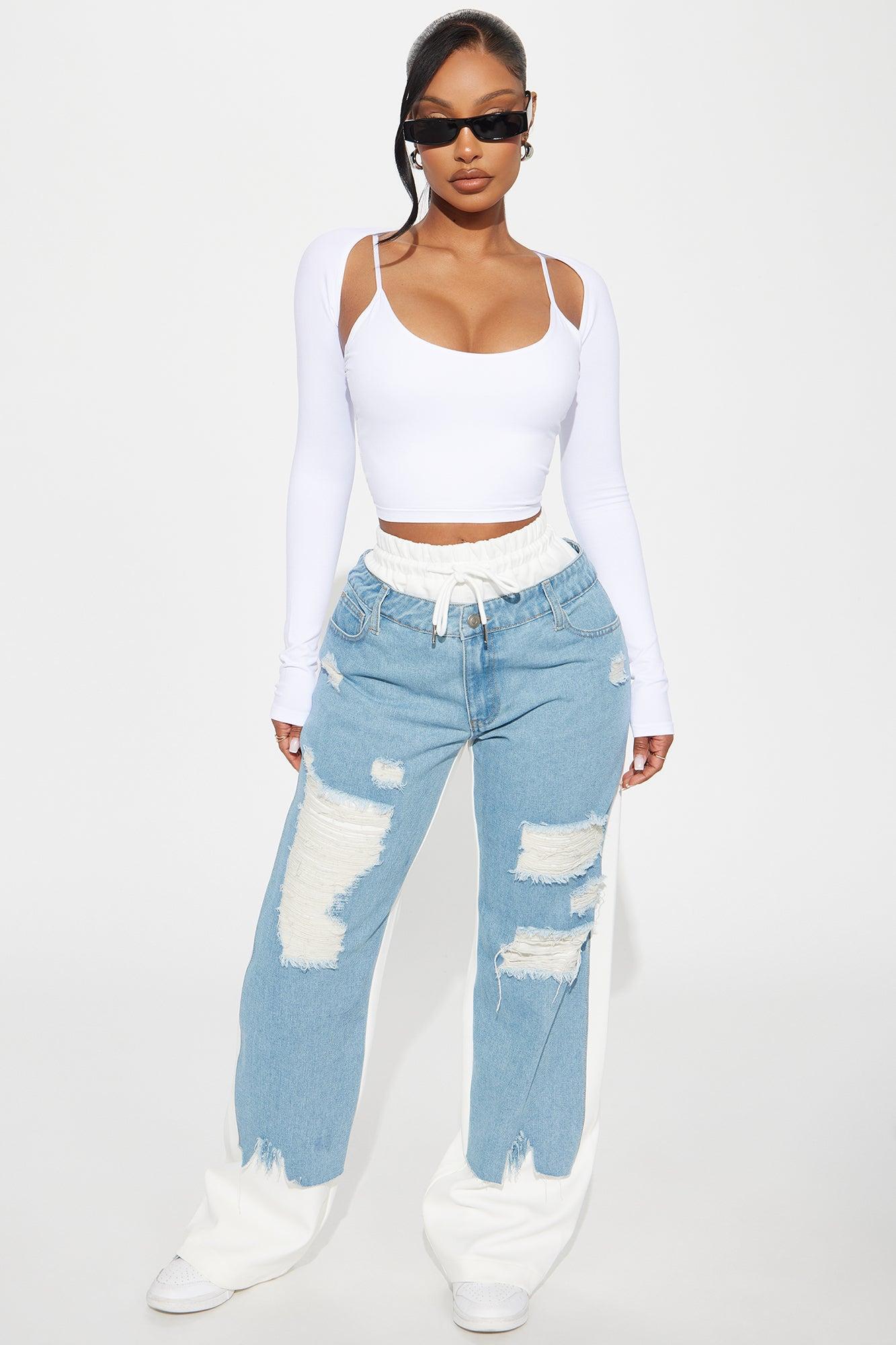 Eileen Contrast Double Waistband Pant - White/combo Product Image