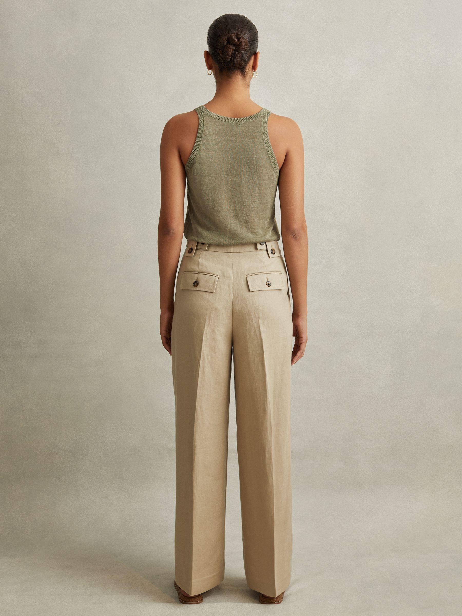 Linen Front Pleat Trousers in Light Khaki Product Image