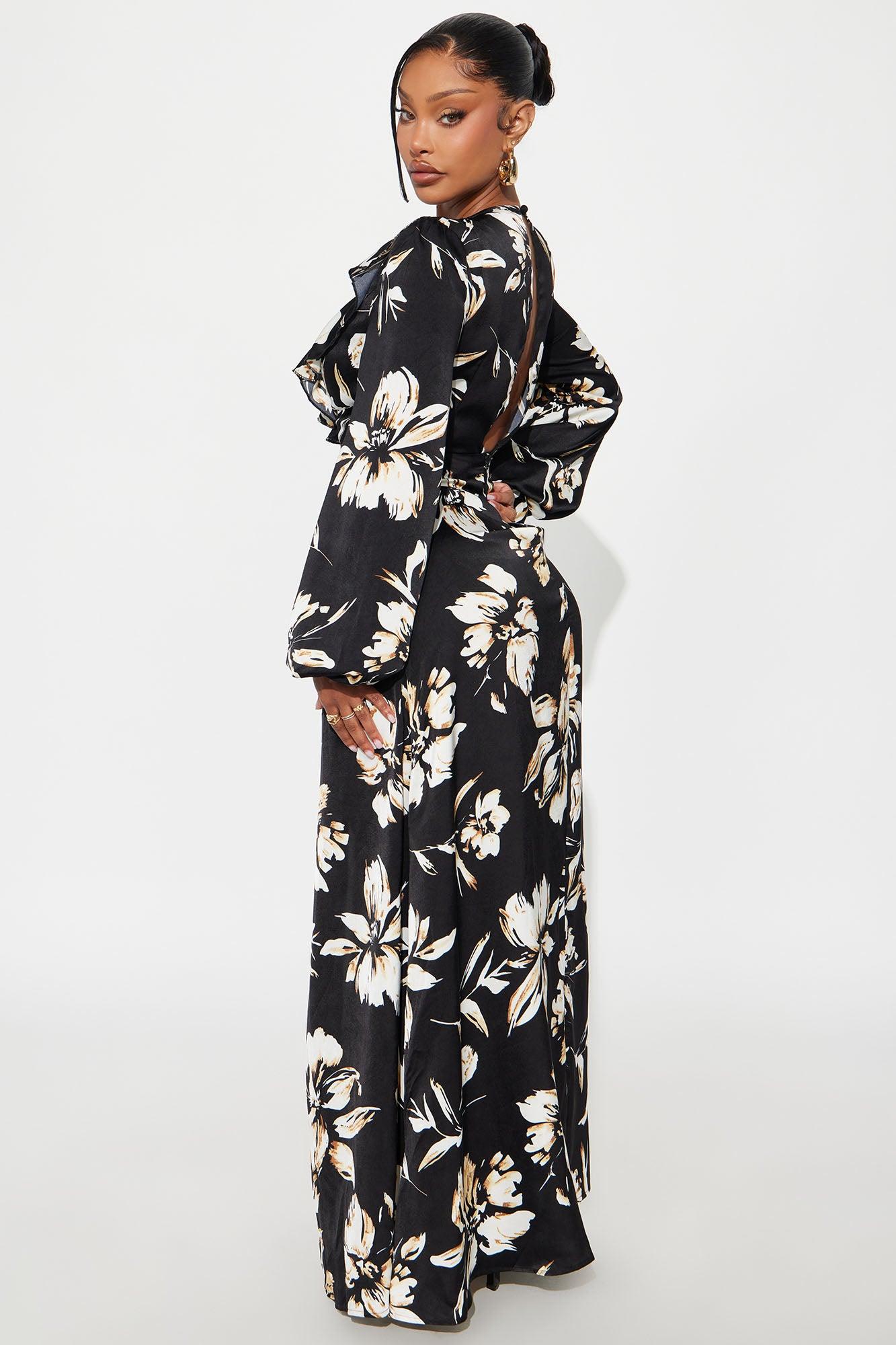 Jenna Floral Maxi Flowy Dress - Black/combo Female Product Image