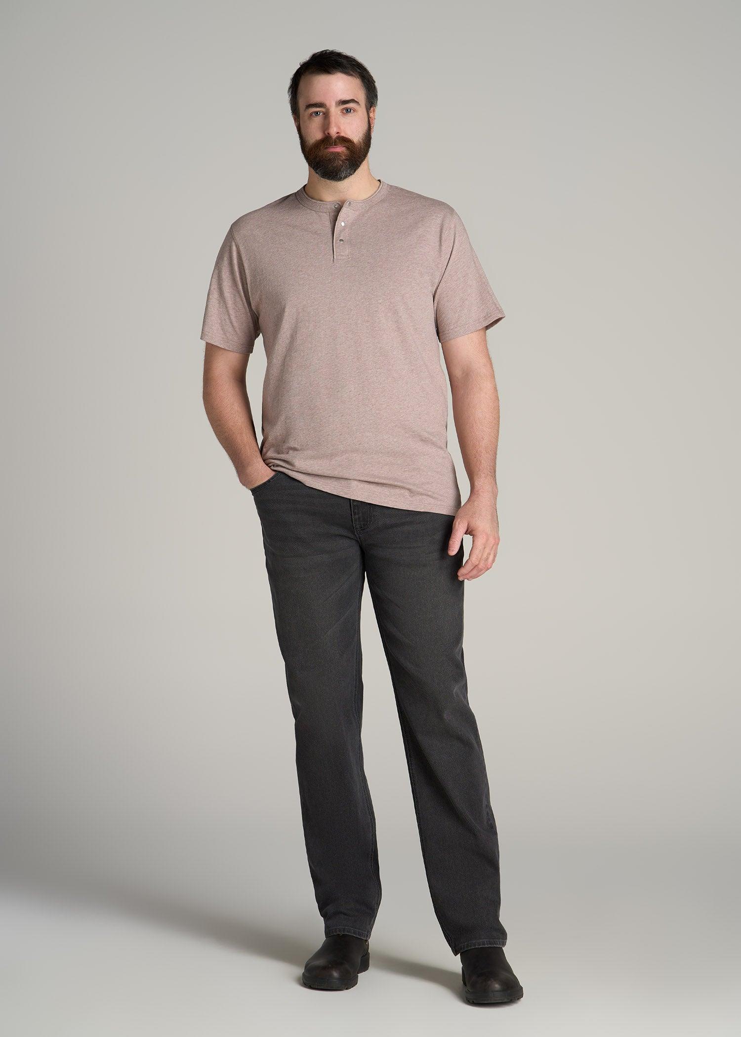 LJ&S REGULAR-FIT Jersey Henley Tee for Tall Men in Heathered Taupe Product Image