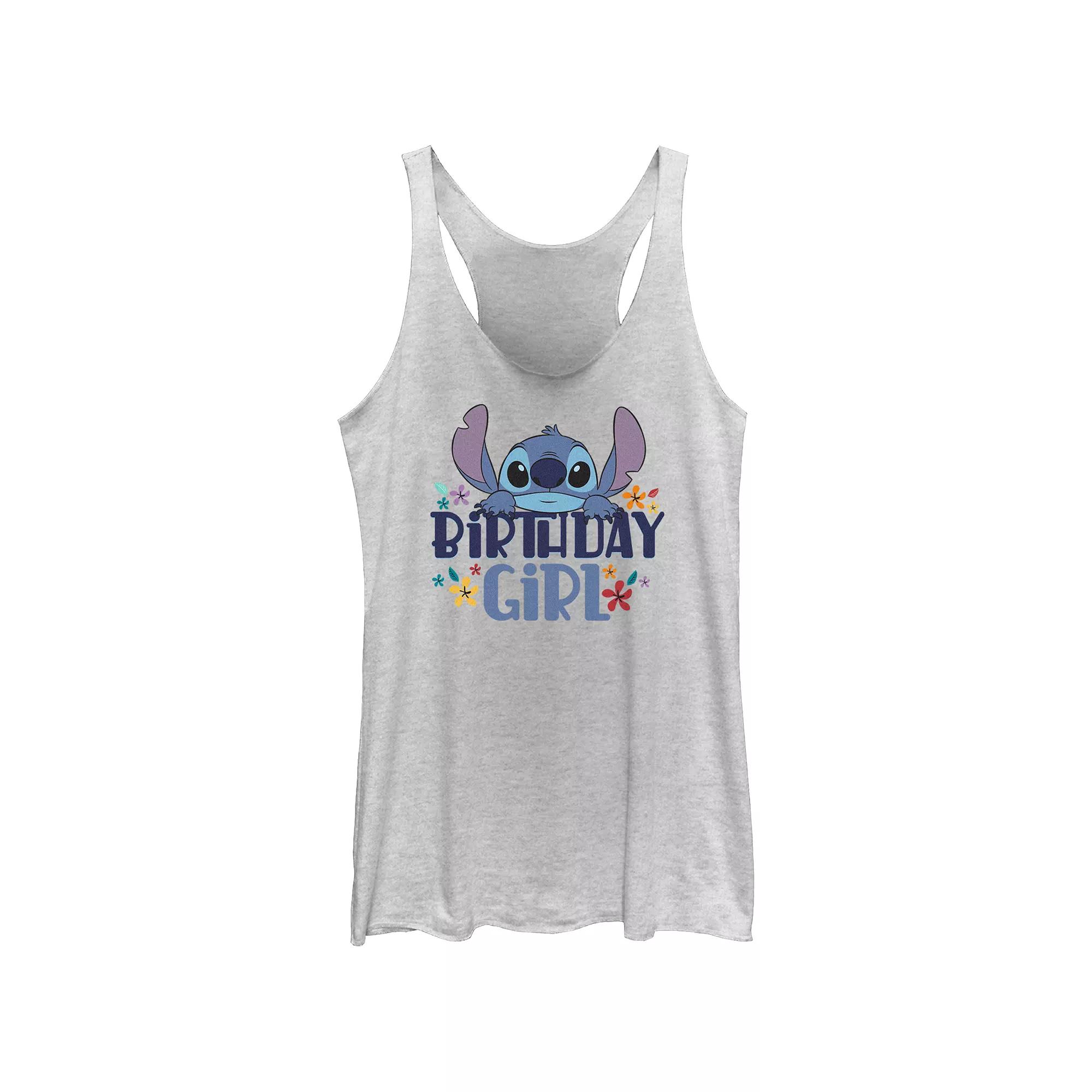 Disney's Lilo & Stitch Birthday Girl Floral Juniors' Tri-Blend Racerback Tank Top, Girl's,  Product Image
