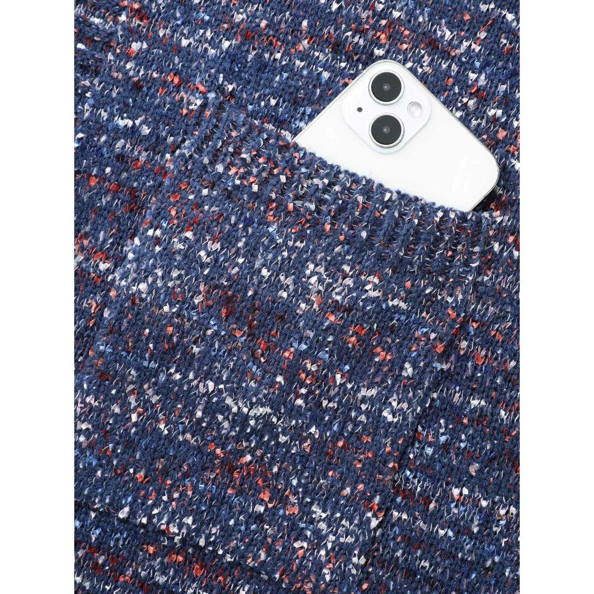 Plus Size Contrast Heather Texture Patch Pocket Cardigan Aegean Women Casual Loose Long Sleeve Everyday Cardigans BloomChic 28/5X Product Image