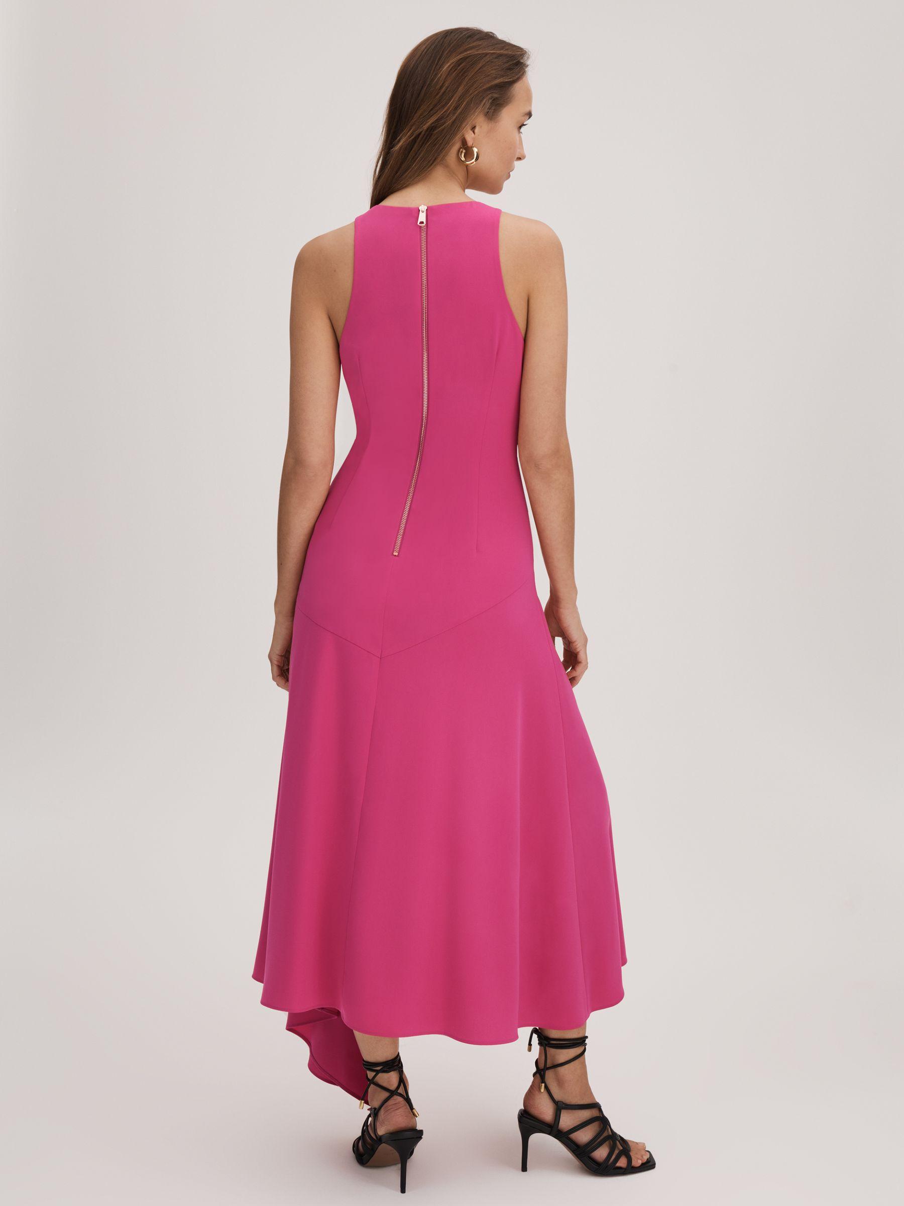 Florere Crepe Asymmetric Midi Dress in Deep Pink Product Image