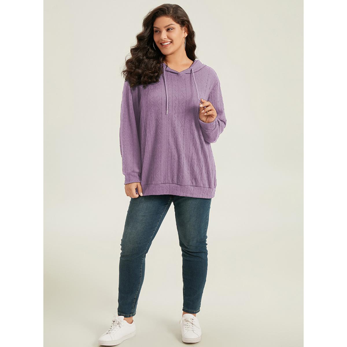 Plus Size Plain Textured Hooded Drawstring Sweatshirt Women Purple Casual Elastic cuffs Hooded Everyday Sweatshirts BloomChic 22-24/3X Product Image