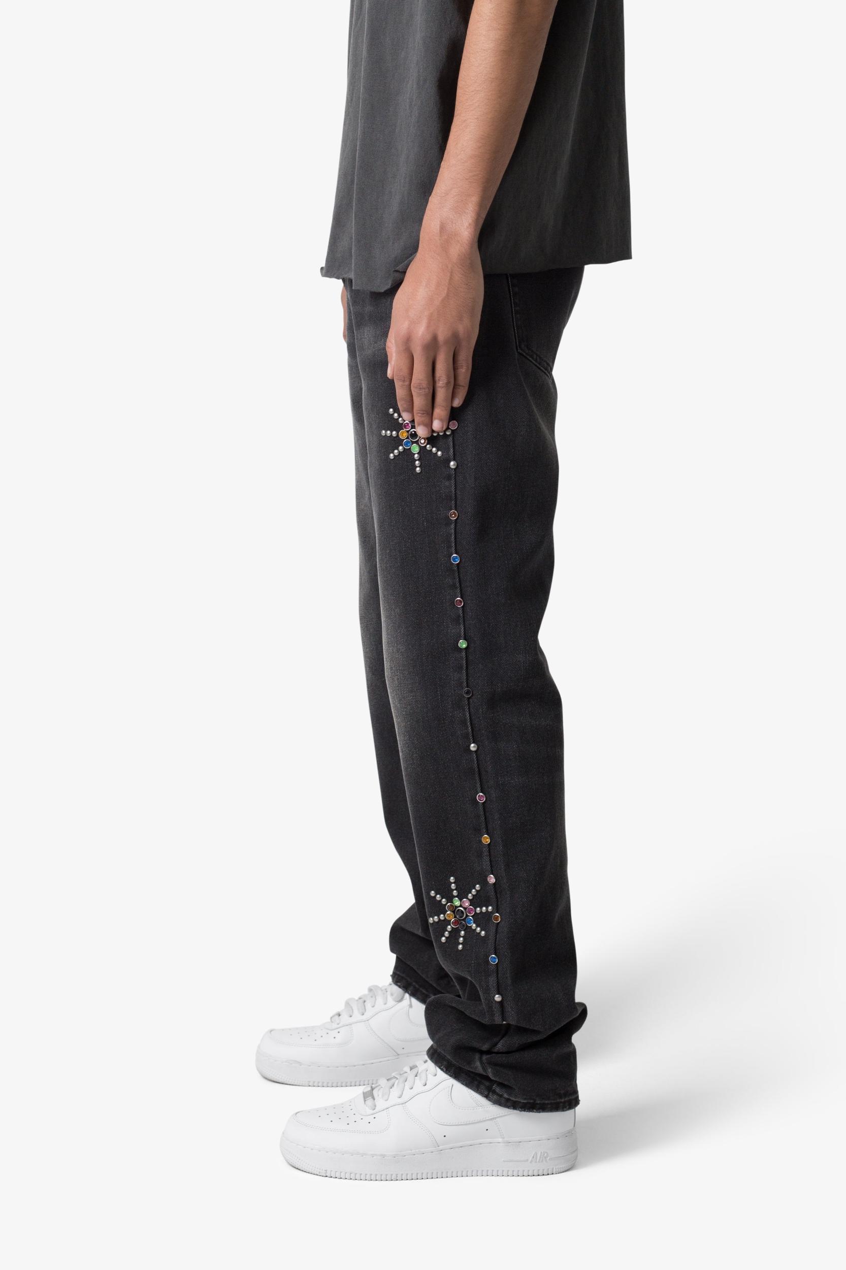 V376 Studded Baggy Denim - Washed Black Product Image