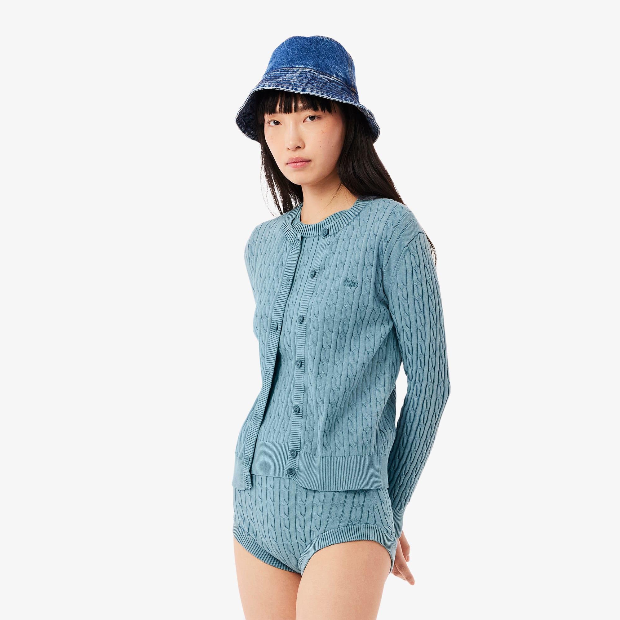 Washed Effect Cable Knit Cardigan Product Image