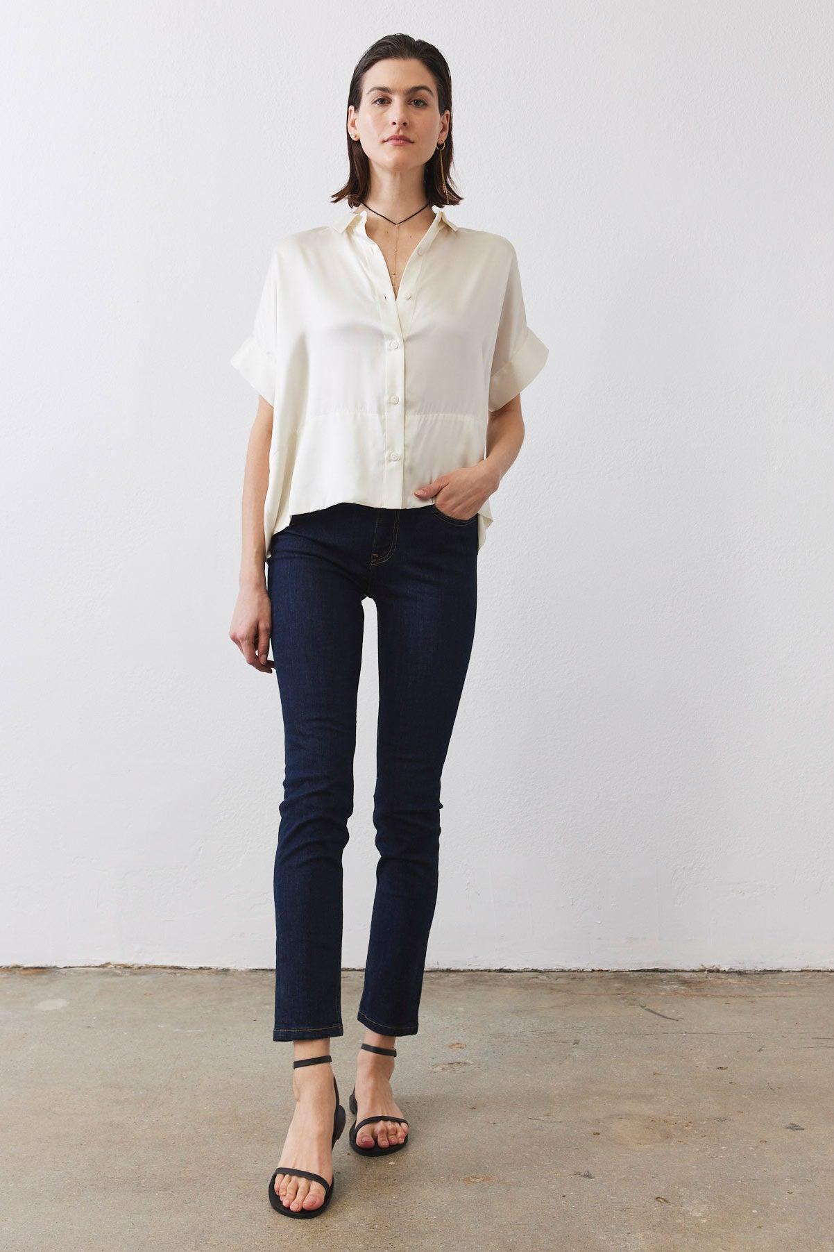 Boxy Washable Silk Cropped Blouse Product Image