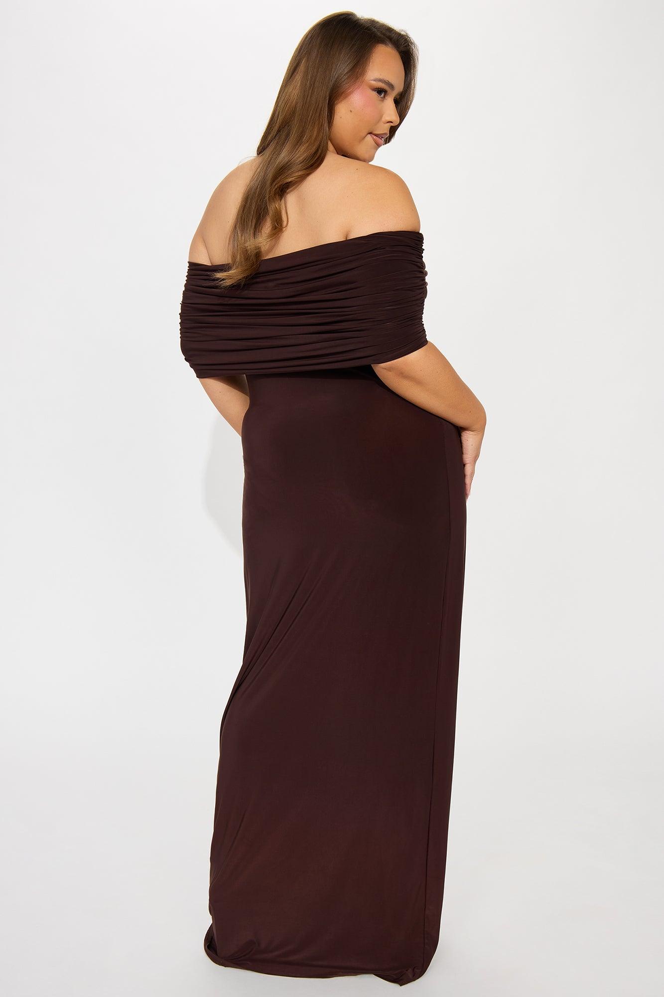 Hannah Off Shoulder Maxi Dress - Chocolate Product Image