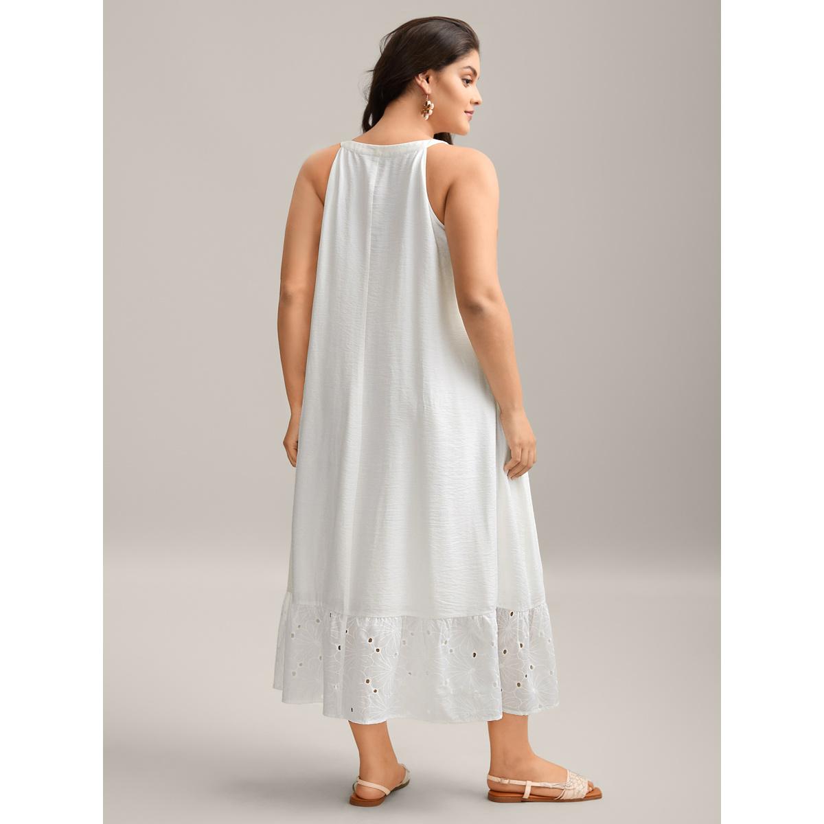 Plus Size Cotton Lace Detail Tiered Hem Tiered Maxi Dress Originalwhite Women Resort Round Neck Sleeveless Curvy BloomChic 26/4X Product Image