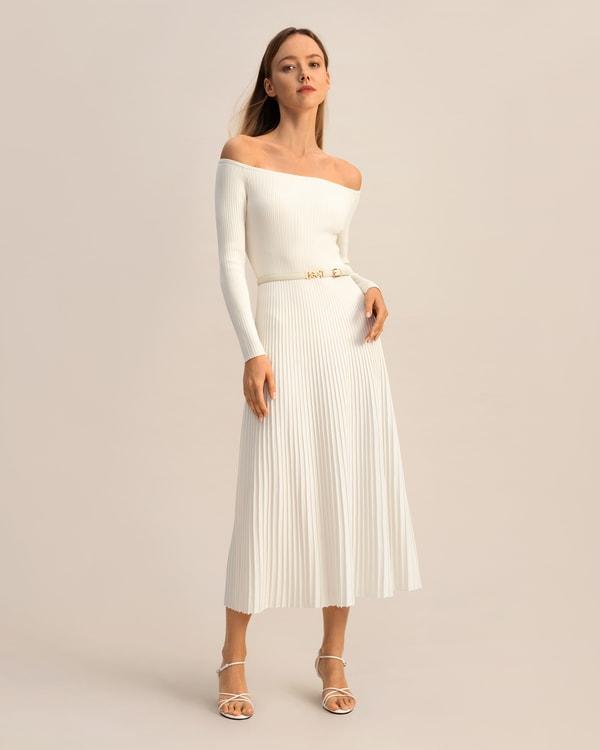 LILYSILK Womens Long Silk Dress | Silk Knitted | Exquisite Vertical Ribbing Dress | Natural White SP Product Image