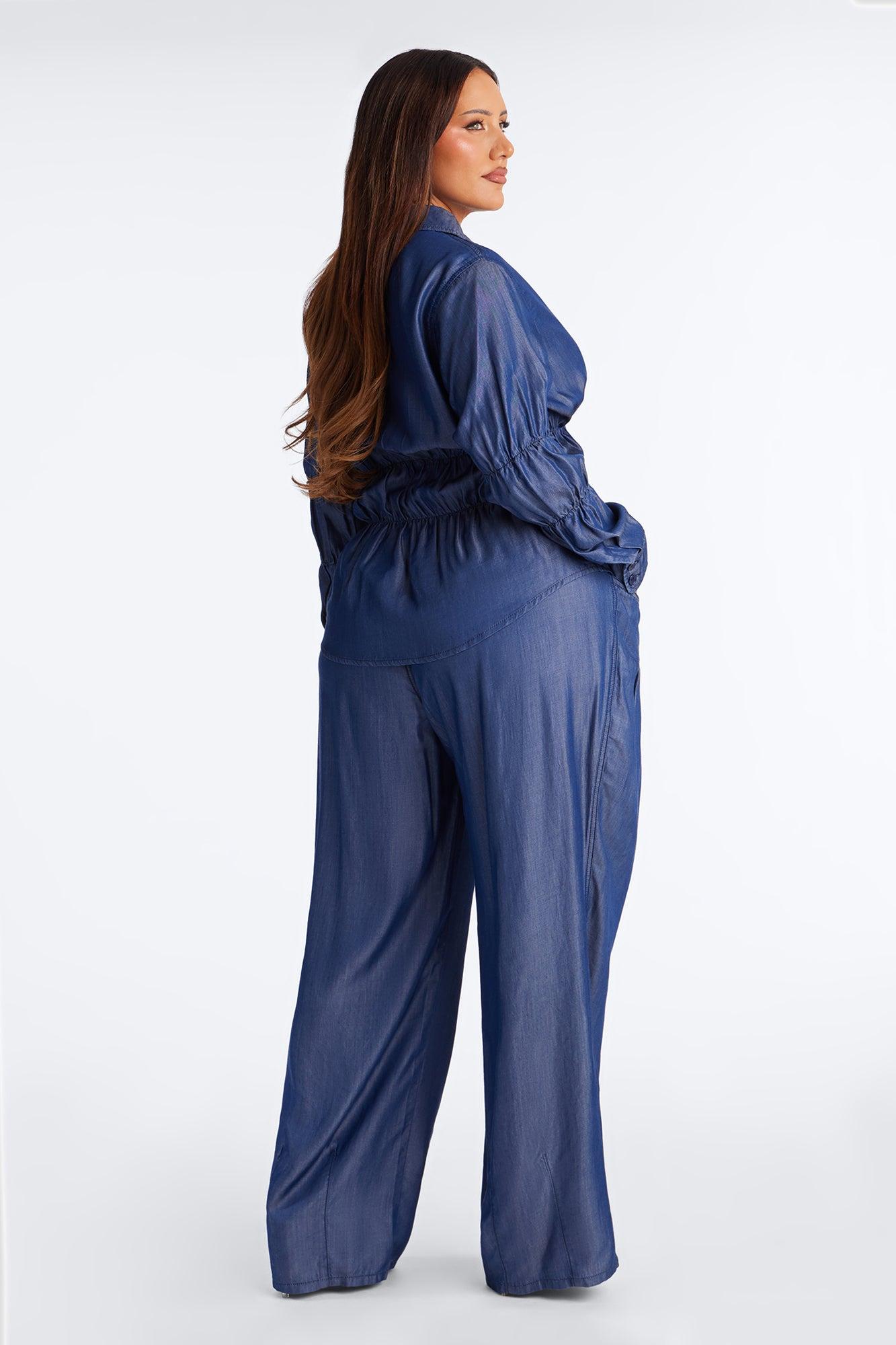 Lasting Impressions Chambray Wide Leg Pant Set - Blue Female Product Image