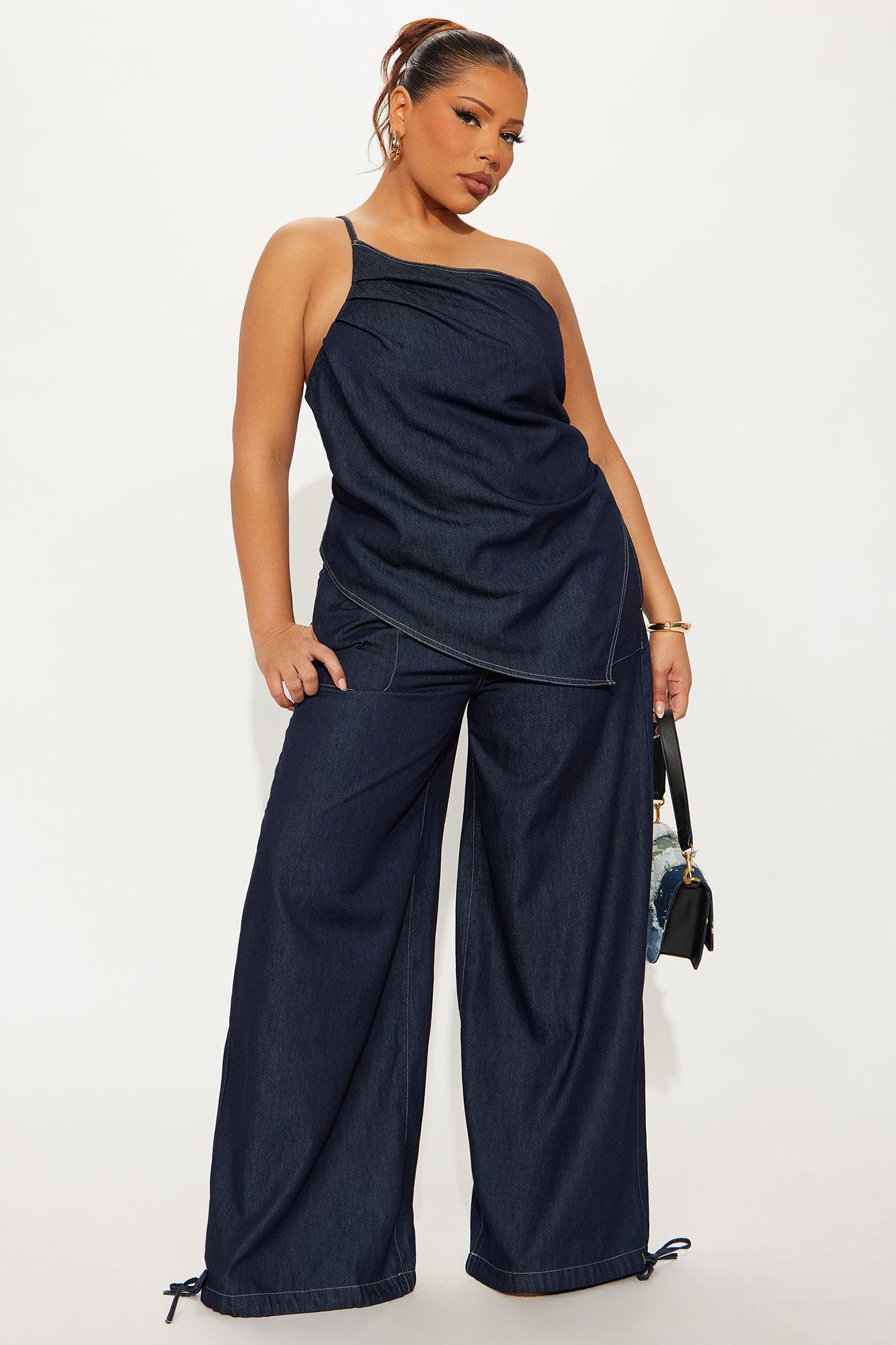 Jenni Dark Wash Wide Leg Pant Set - Dark Wash Female Product Image