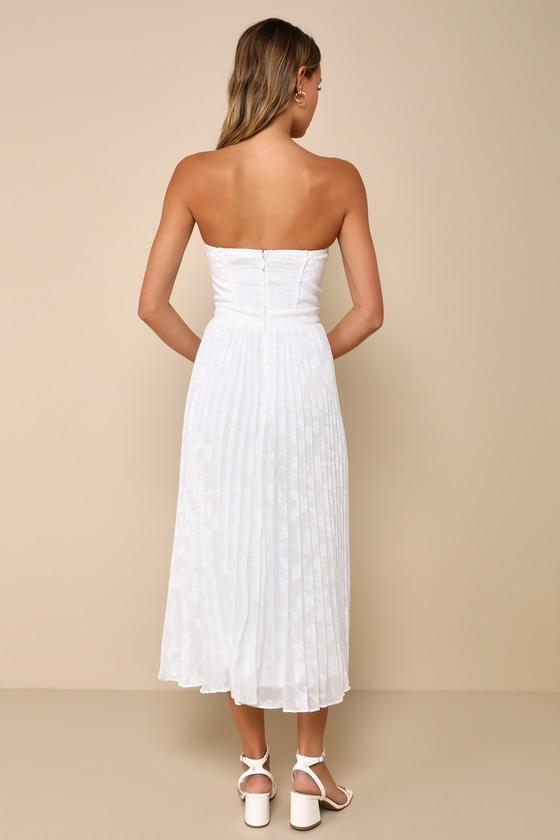 Perfectly Stunning Ivory Jacquard Strapless Midi Dress Product Image