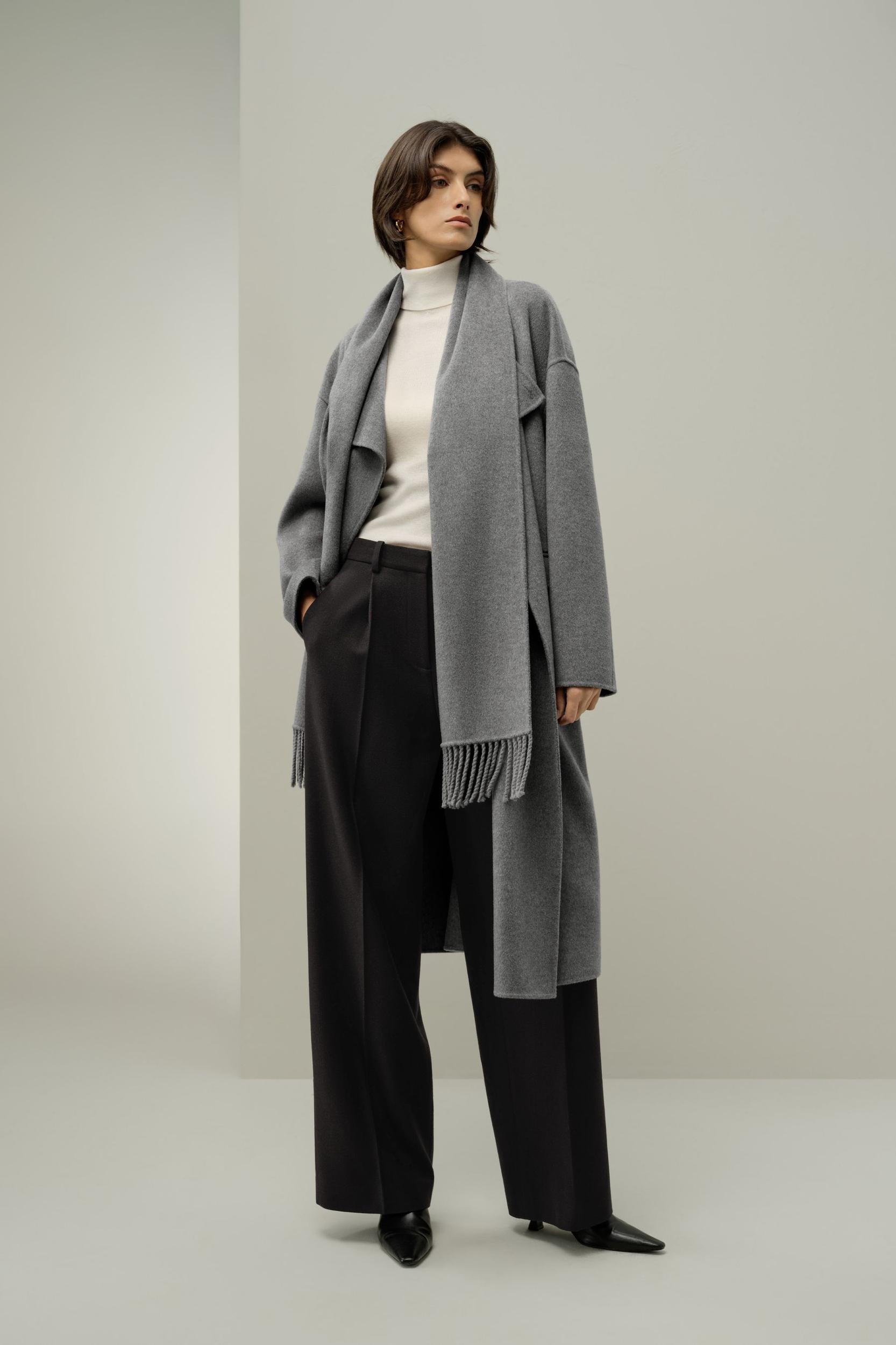 Scarf-Collar Wool Blend Coat Product Image