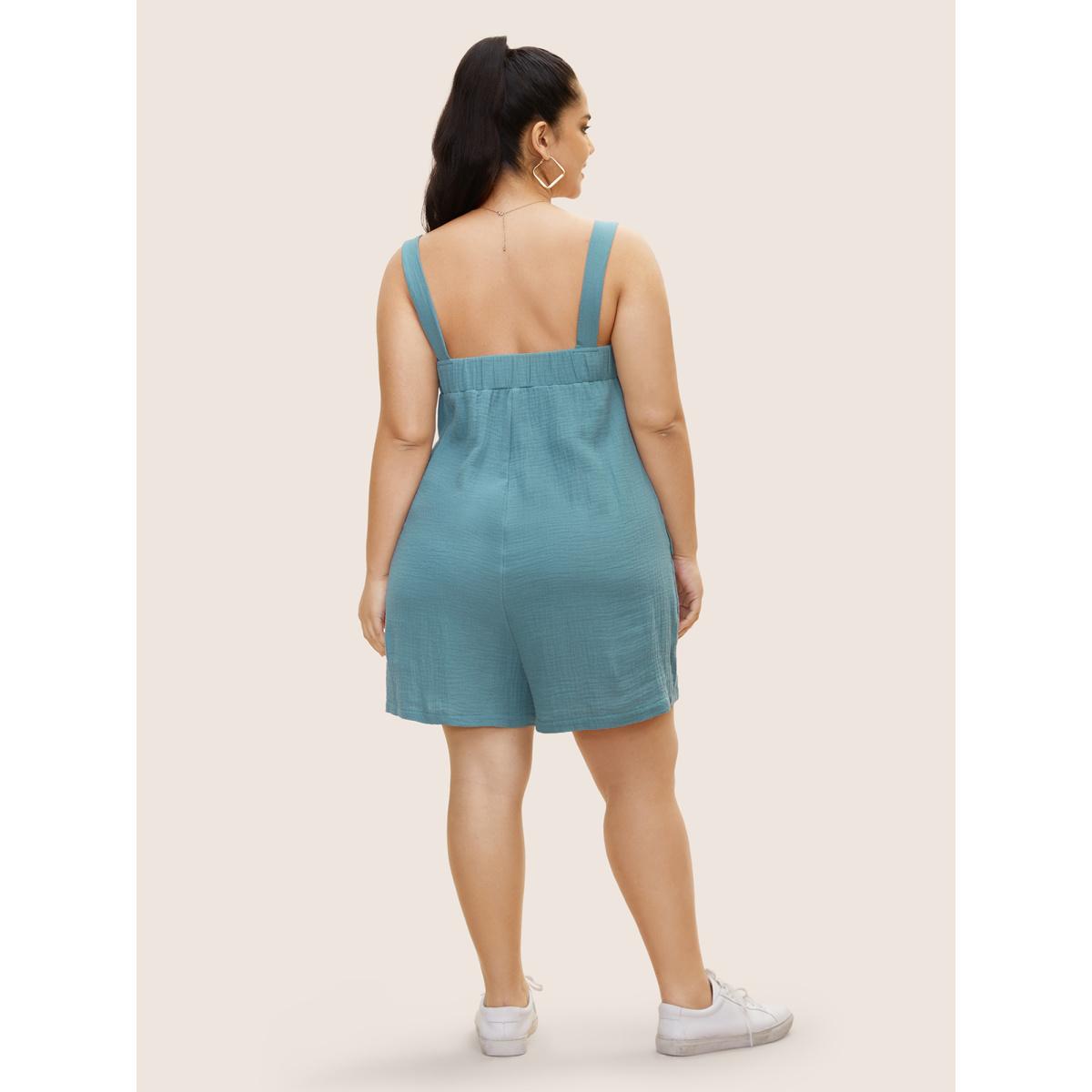 Plus Size Cerulean Notched Collar Textured Patch Pocket Jumpsuit Women Casual Sleeveless Notched collar Everyday Loose Jumpsuits BloomChic 30/6X Product Image
