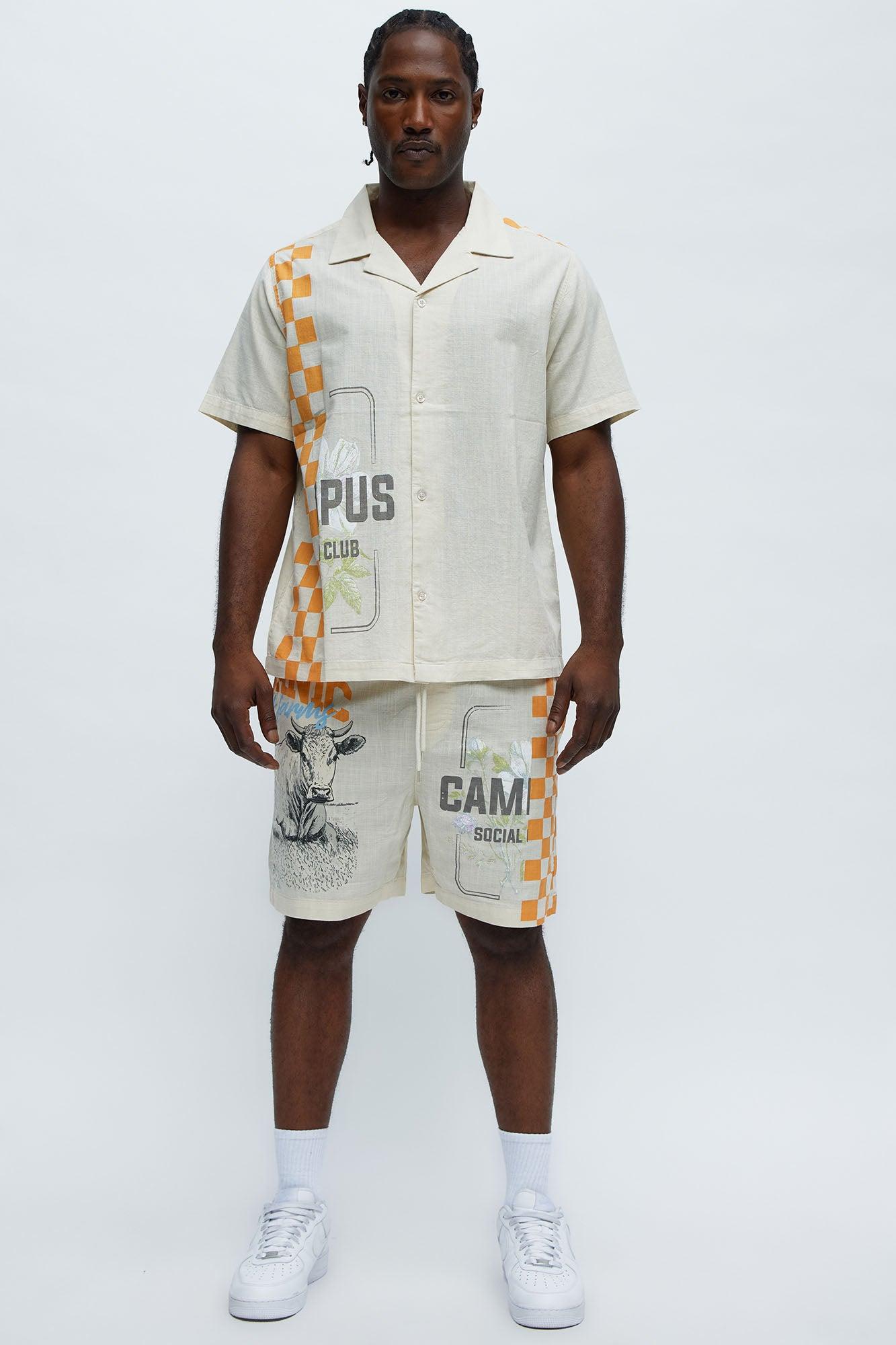 Groves Short Sleeve Button Up Shirt - Cream Male Product Image