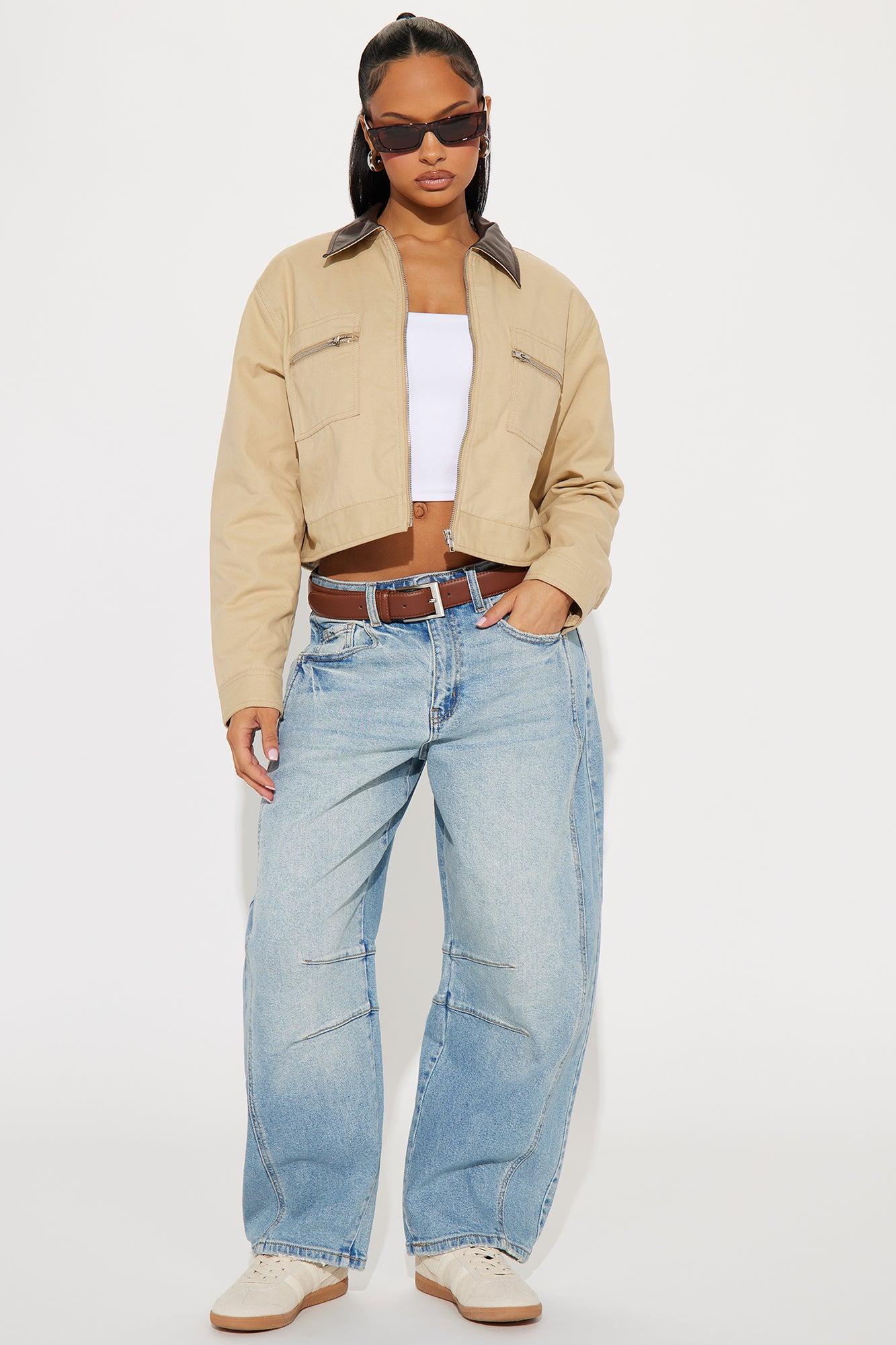 Working Overtime Cropped Barn Jacket - Khaki Female Product Image