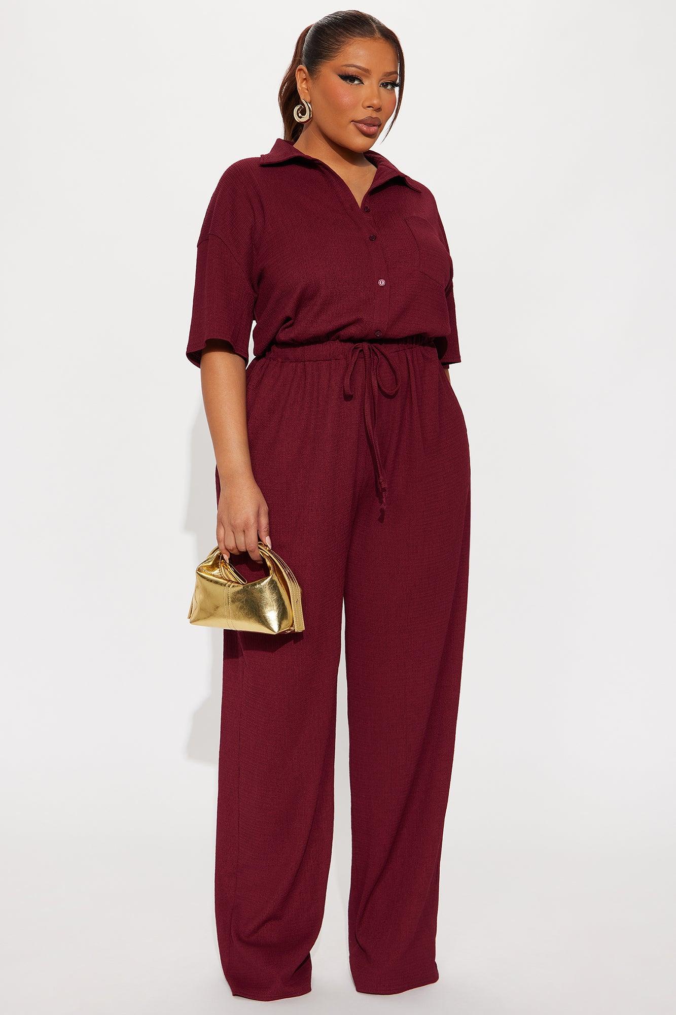 Cherry Kisses Textured Jumpsuit - Burgundy Female Product Image