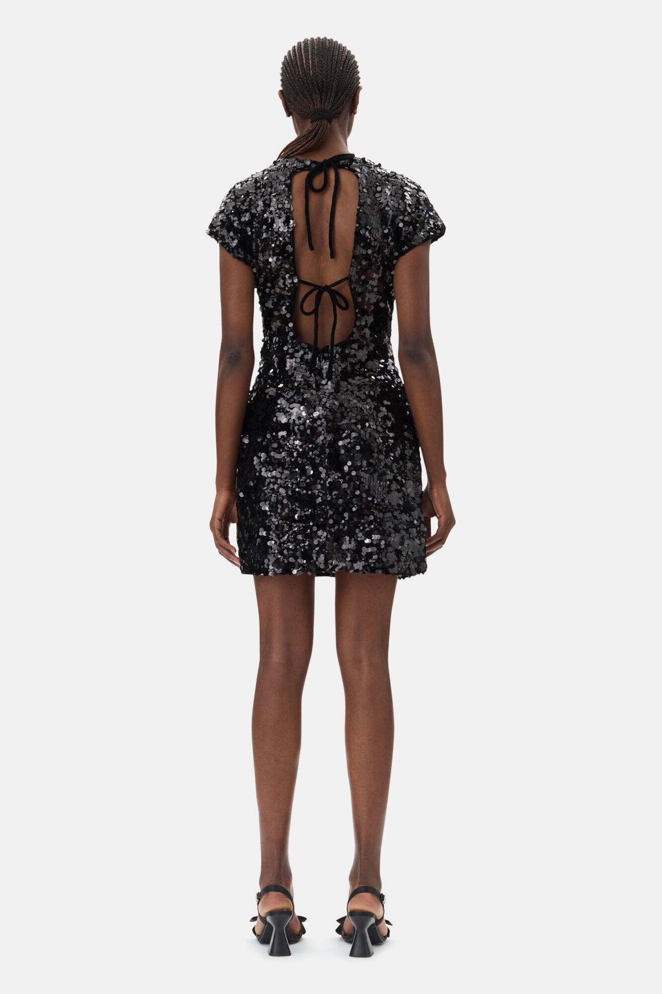 Black Velvet Sequins Mini Dress Product Image