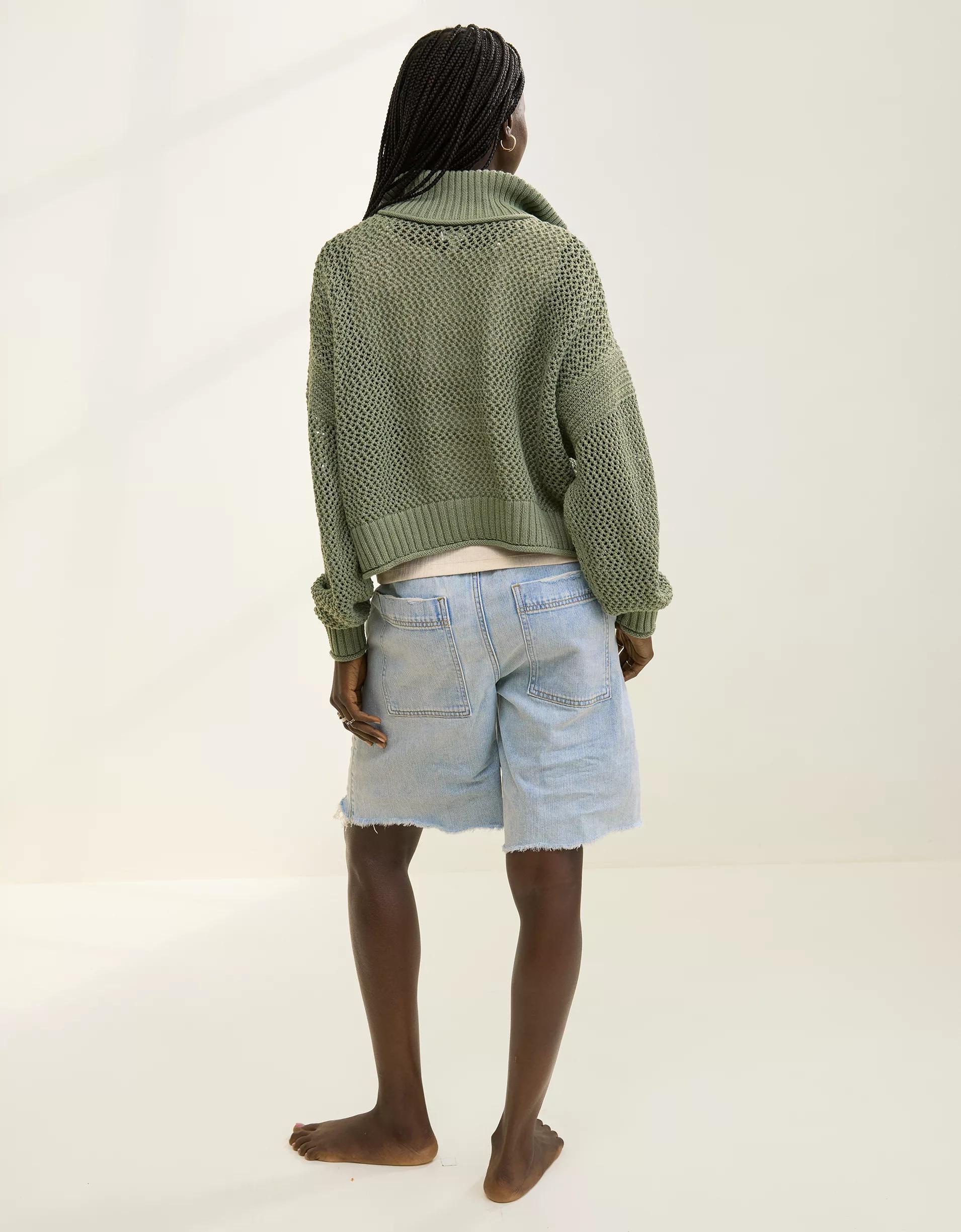 Aerie Crochet Quarter Zip Sweater Product Image