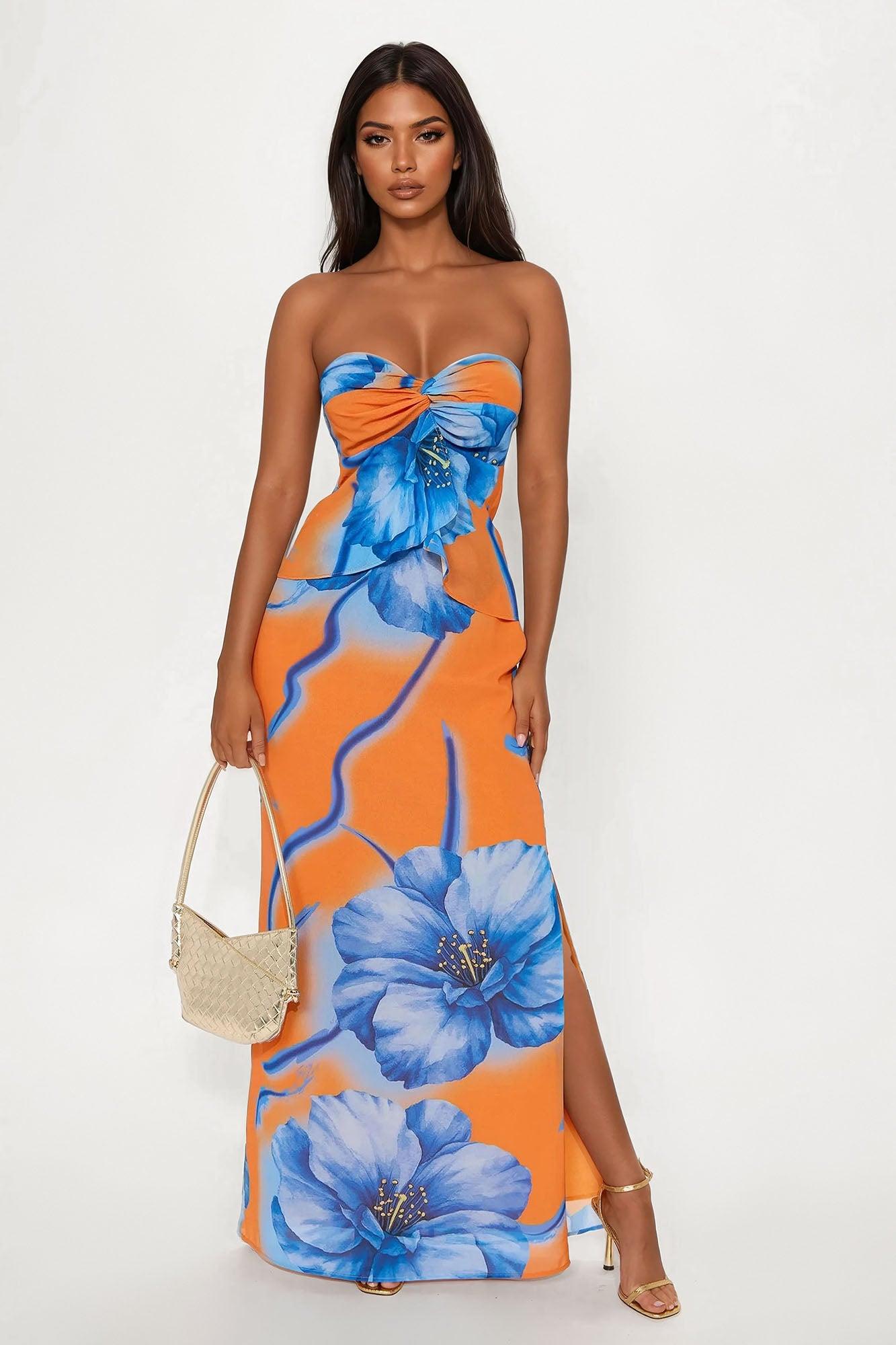 Hibiscus Escape Floral Maxi Skirt Set - Orange/combo Female Product Image