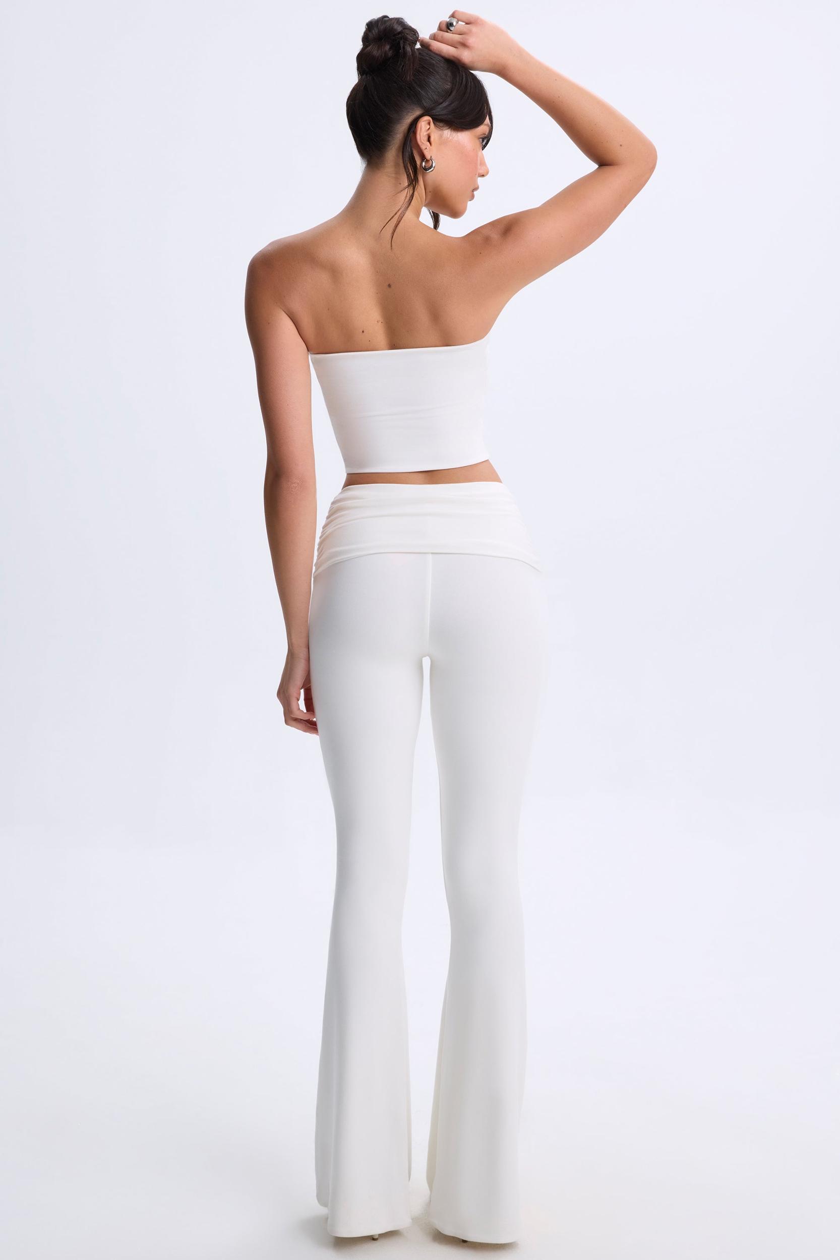 Twist-Front Flared Trousers in White Product Image