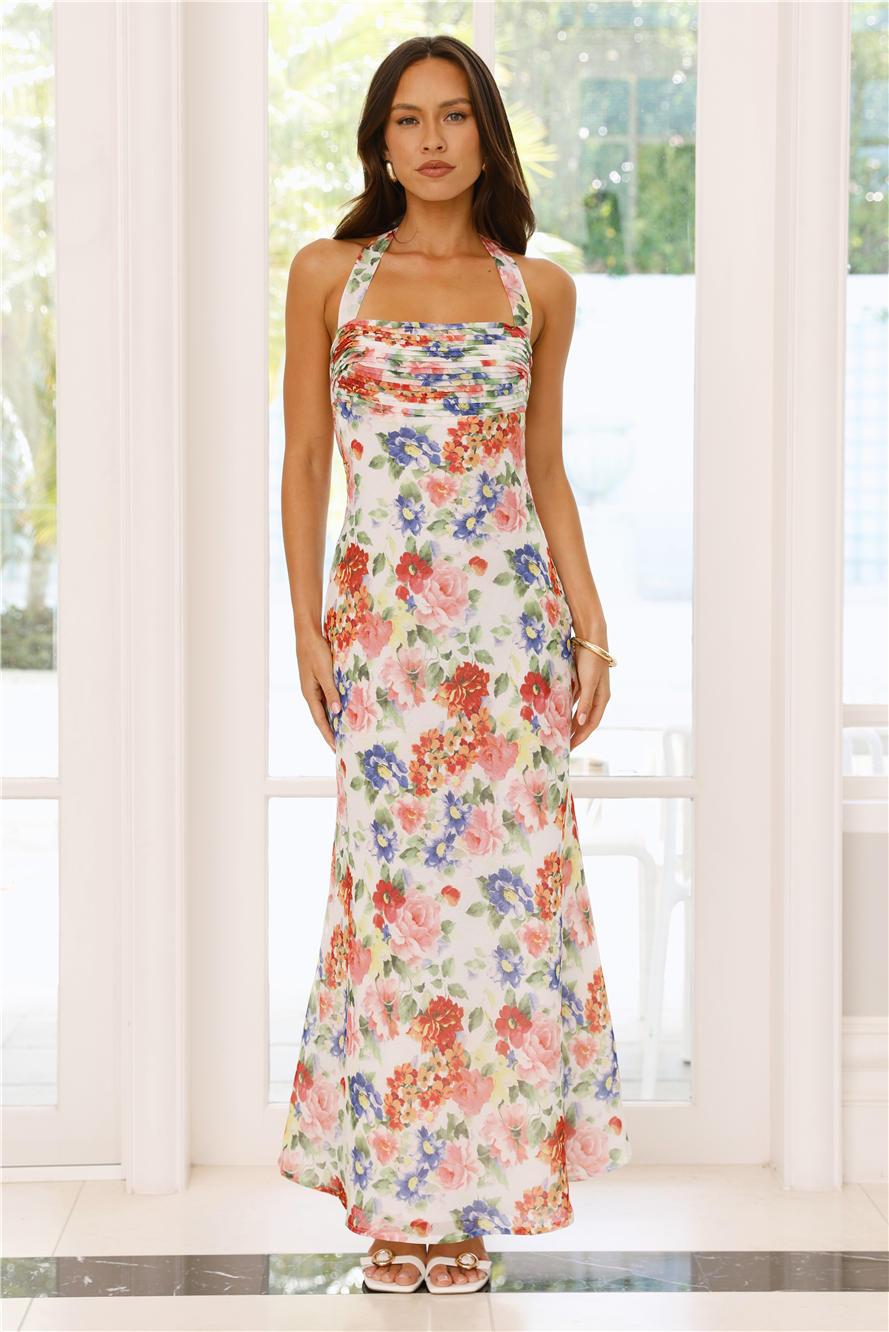 Whimsical Land Halter Maxi Dress Floral Product Image