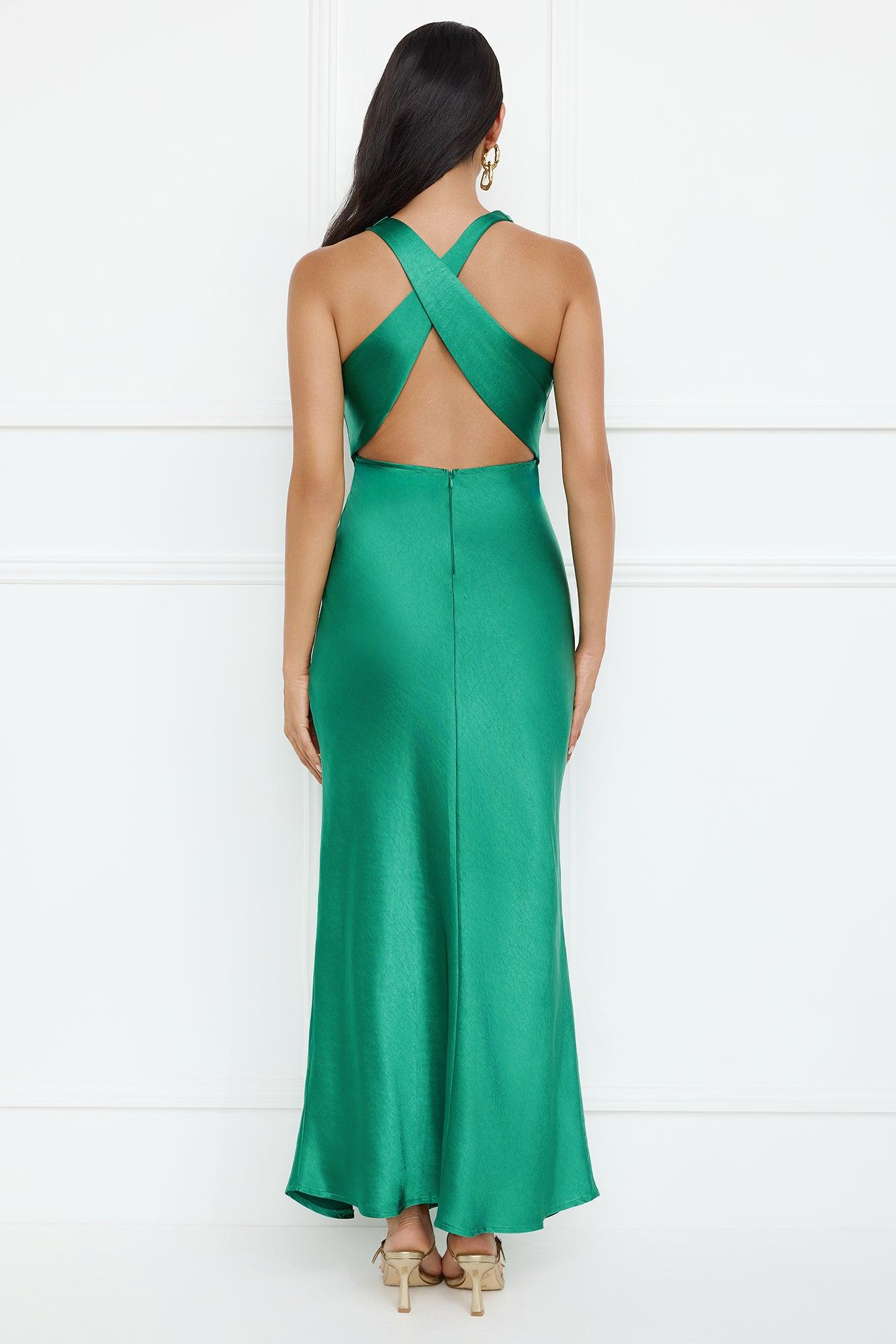 Eden Satin Maxi Dress Green Product Image