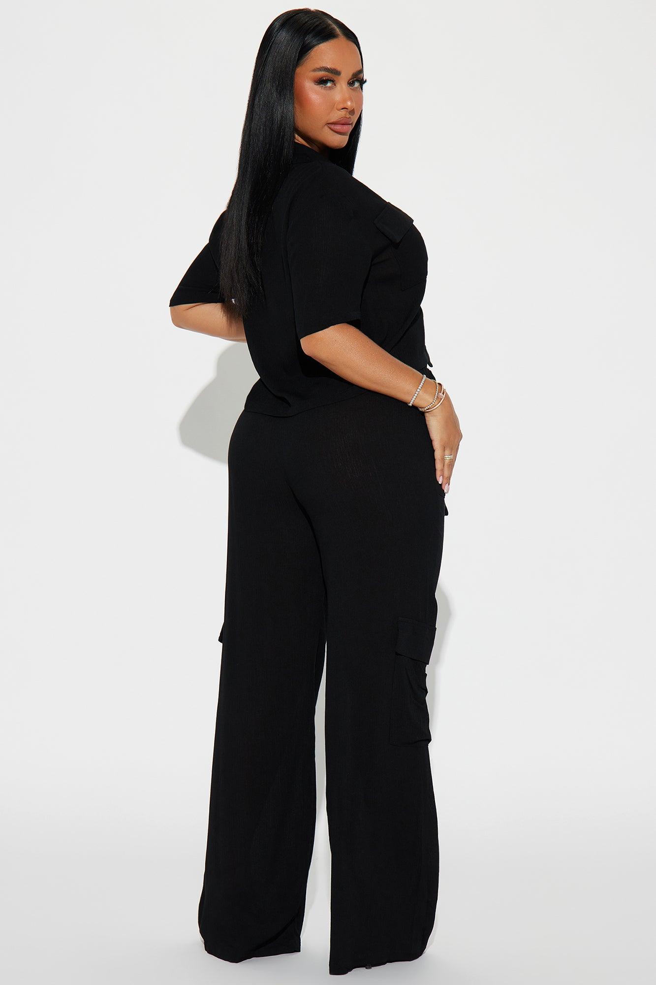 Breezy Paradise Linen Cover Up Cargo Pants Set - Black Product Image
