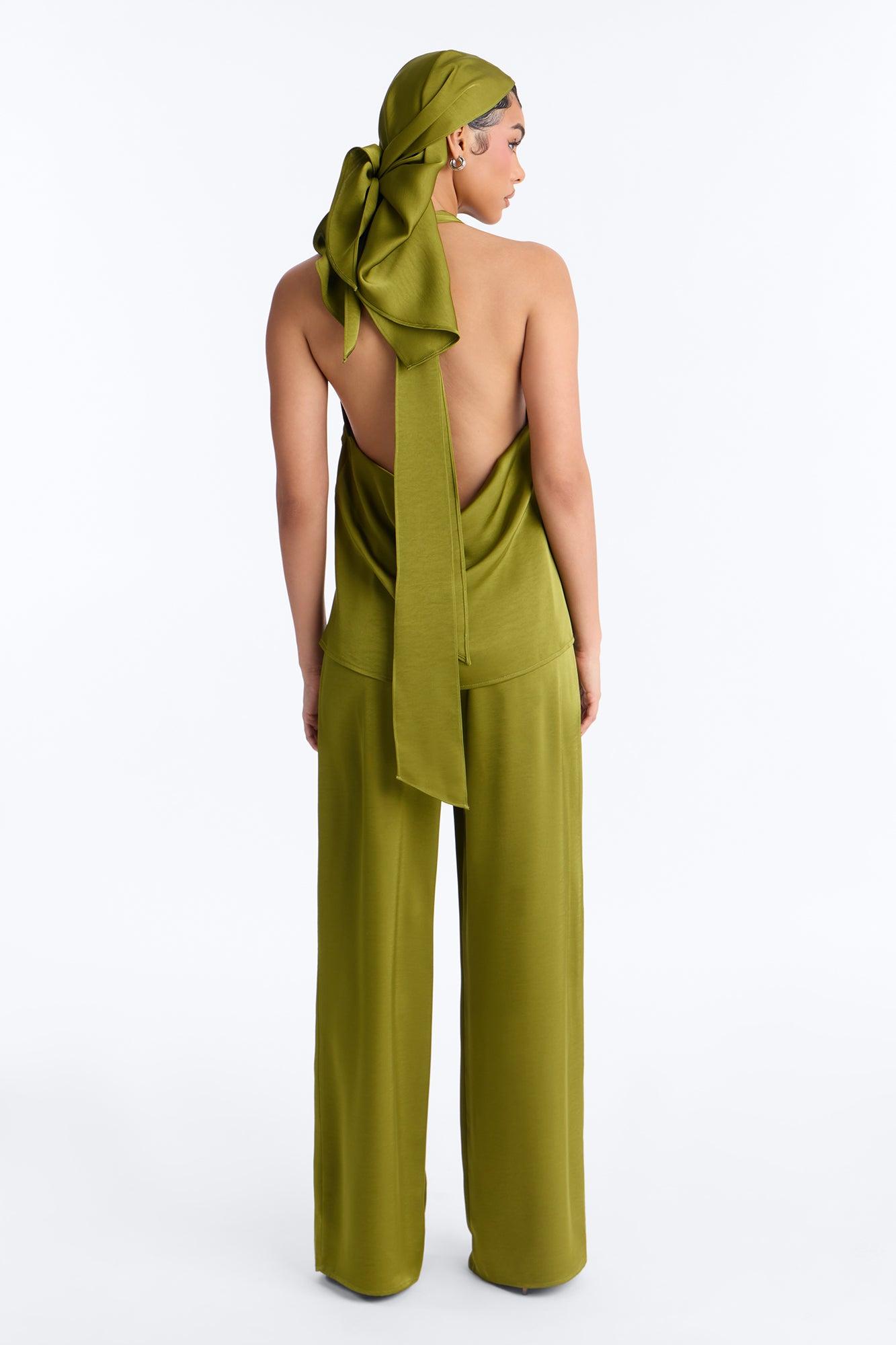 Eve Satin Halter 3 Piece Pant Set - Green Female Product Image