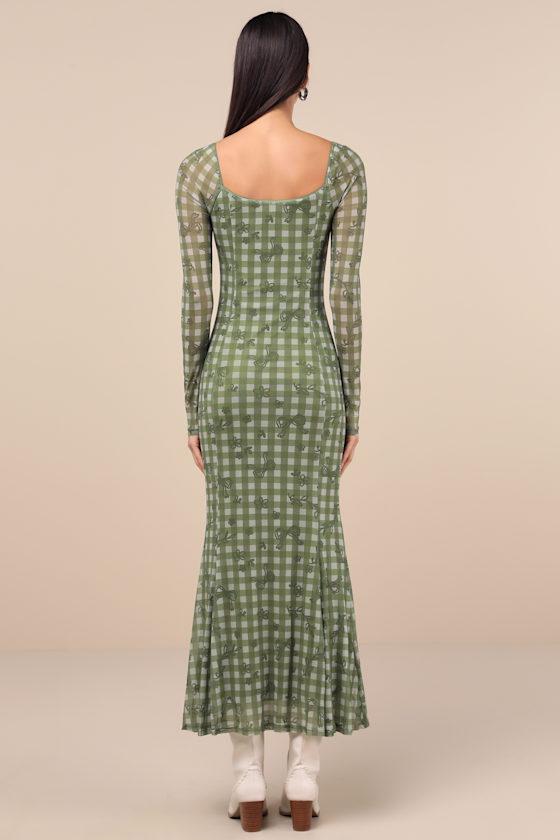 Total Cuteness Green Gingham Mesh Midi Dress Product Image