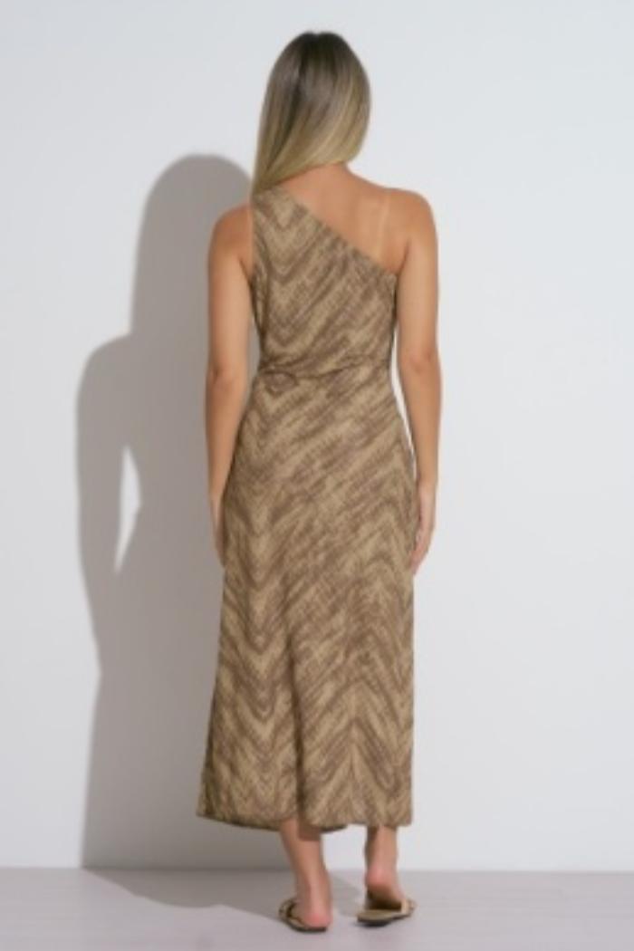 SIDE TIE ONE SHOULDER MIDI DRESS Product Image