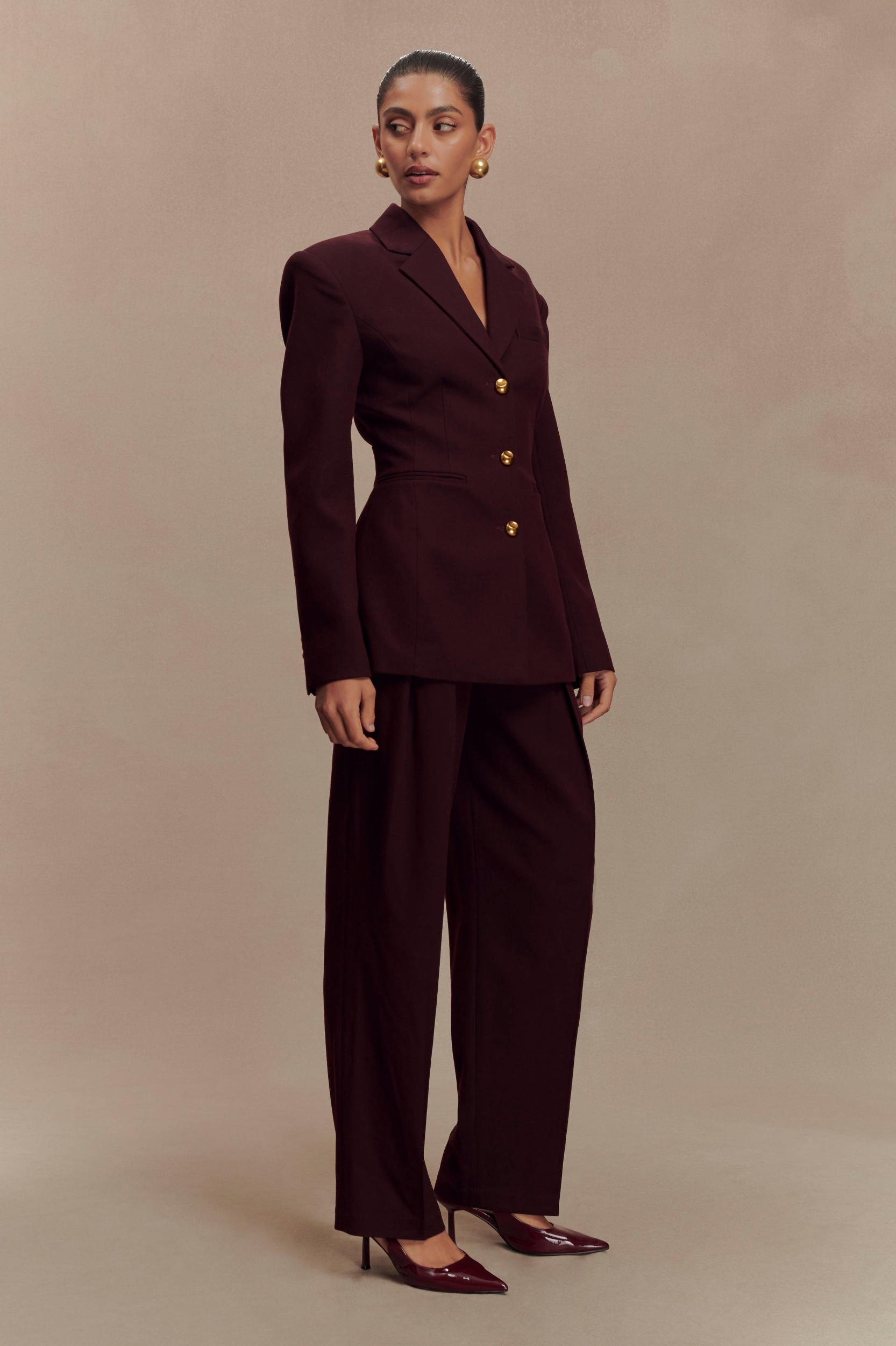 Penelope Pleated High Waisted Pants - Mahogany Product Image