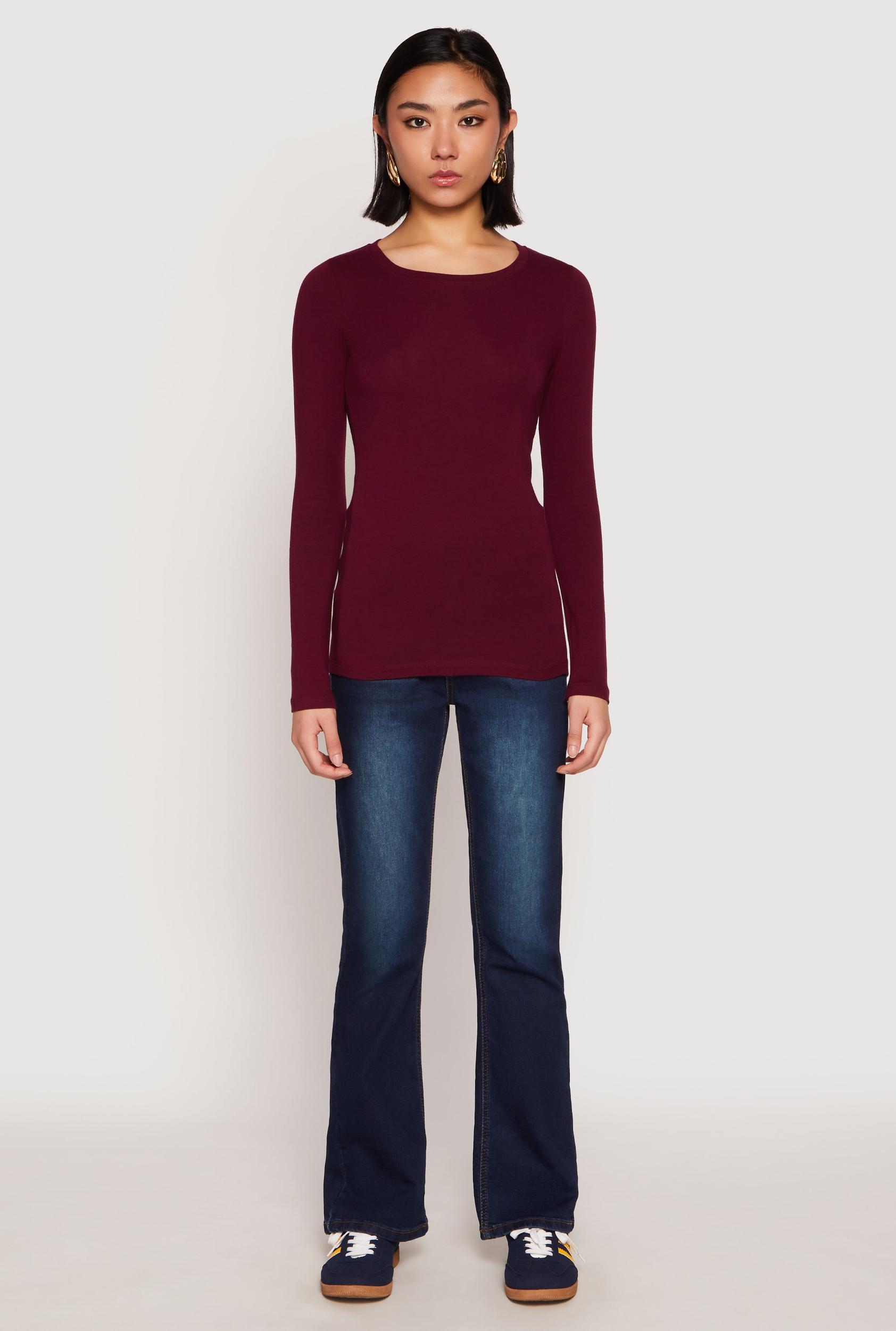 Womens Basic Crew Neck Long Sleeve Tee Product Image