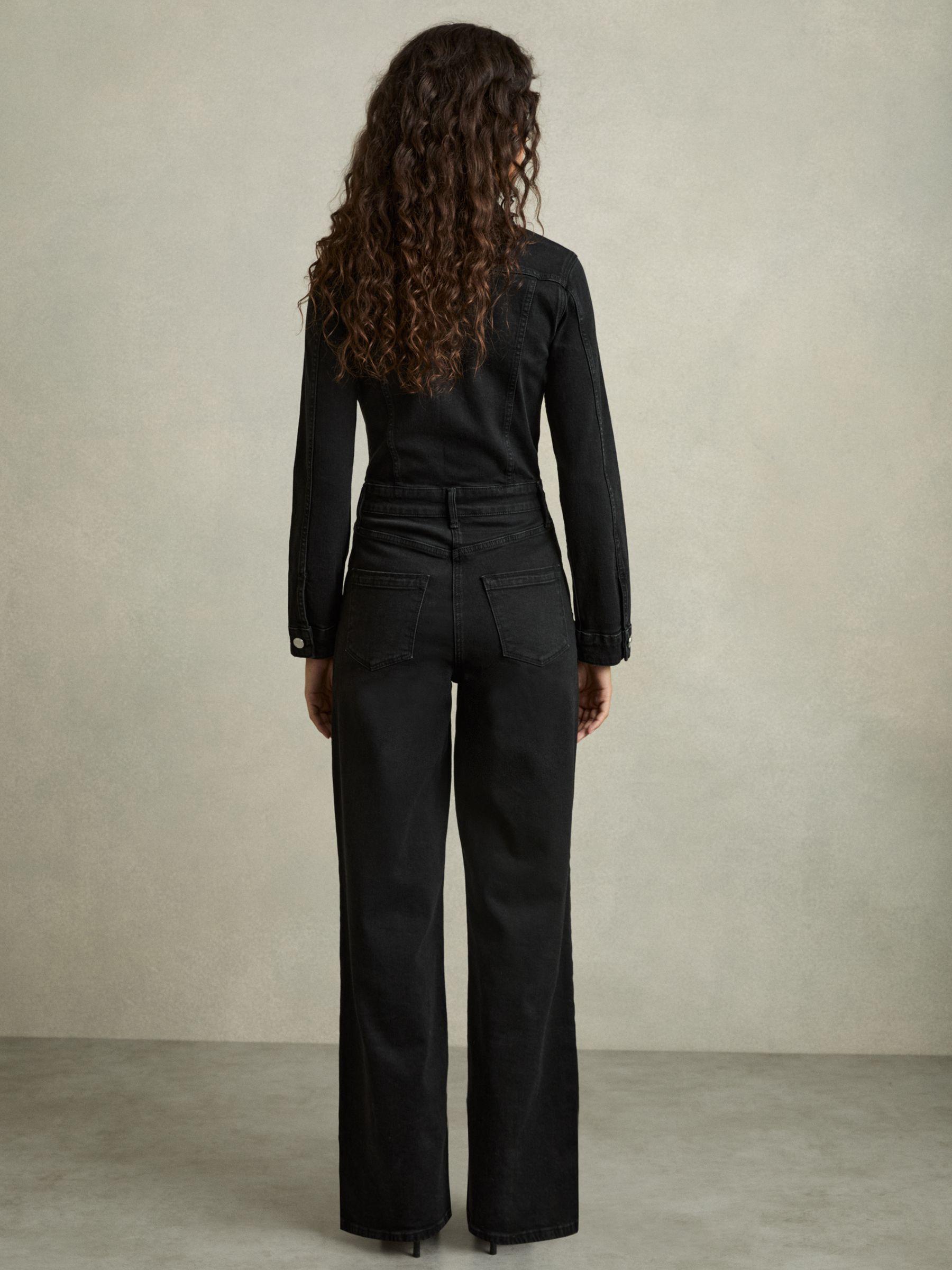 Cotton-Blend Denim Relaxed-Fit Jumpsuit in Black Product Image