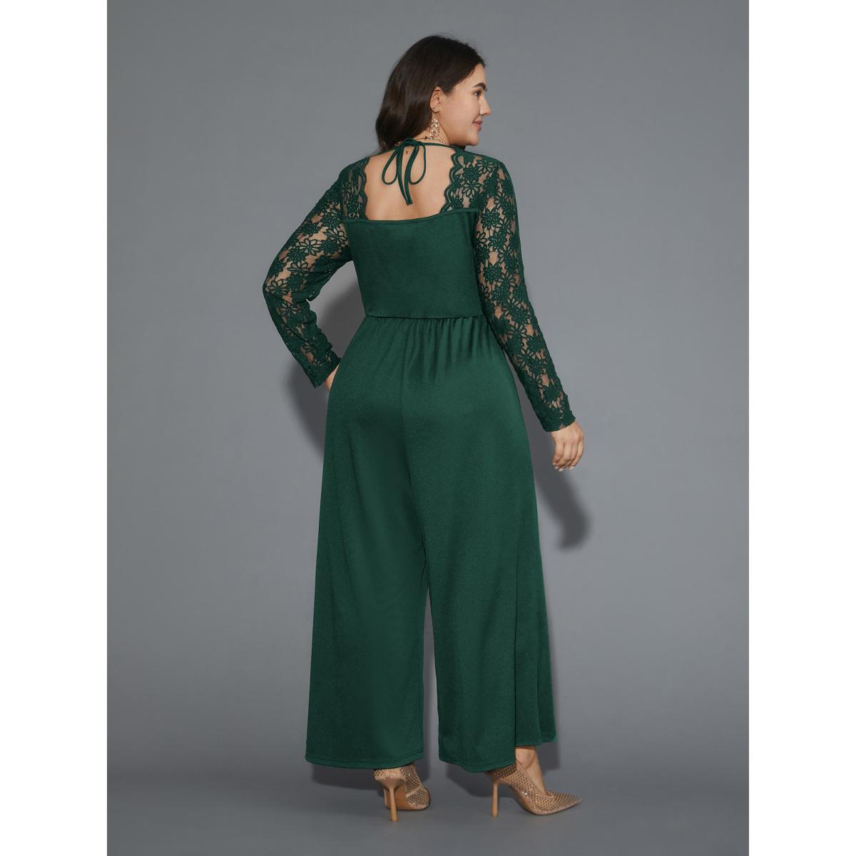 Plus Size Truegreen Lace Mesh Sleeves Square Neck Jumpsuit Women Cocktail Long Sleeve Square Neck Party Loose Jumpsuits BloomChic 14-16/1X Product Image
